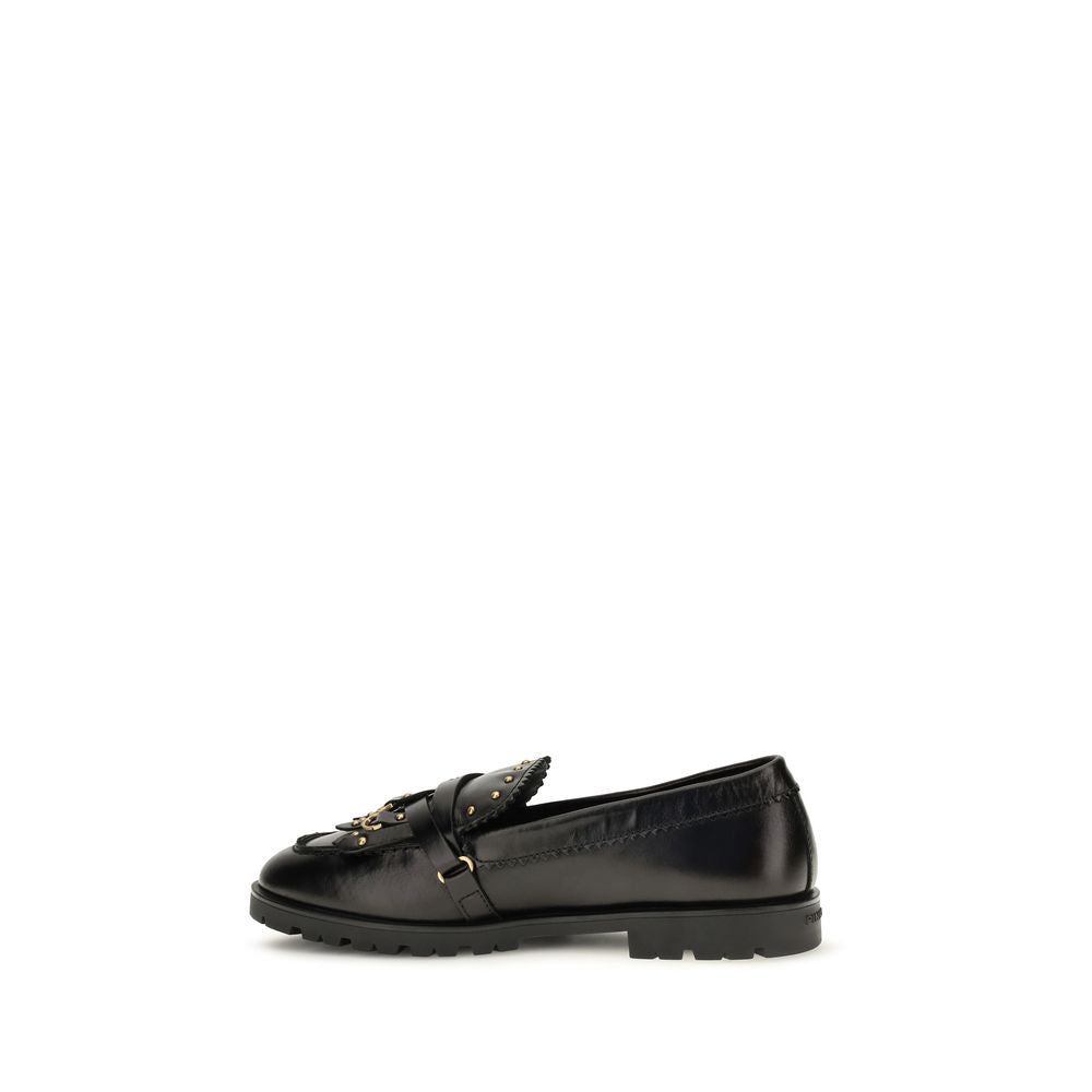 PINKO Black Calf Leather Bos Taurus Slip-On Women's Loafers
