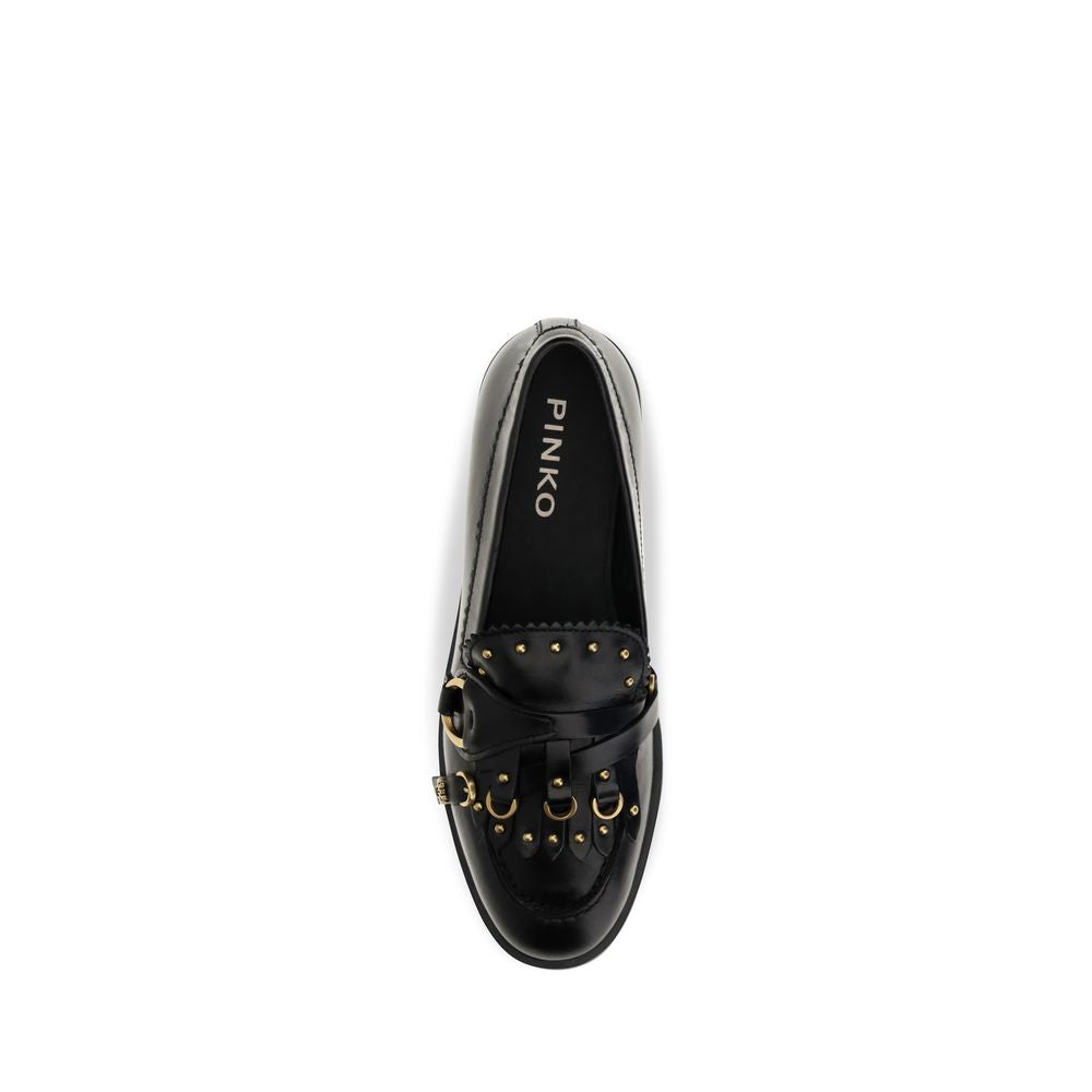 PINKO Black Calf Leather Bos Taurus Slip-On Women's Loafers