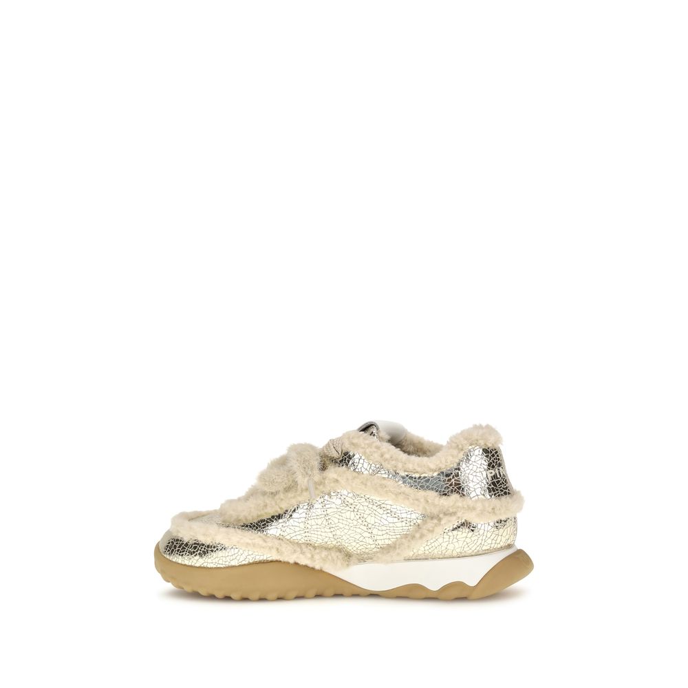 PINKO Silver Calf Leather Bos Taurus Chunky Women's Sneakers