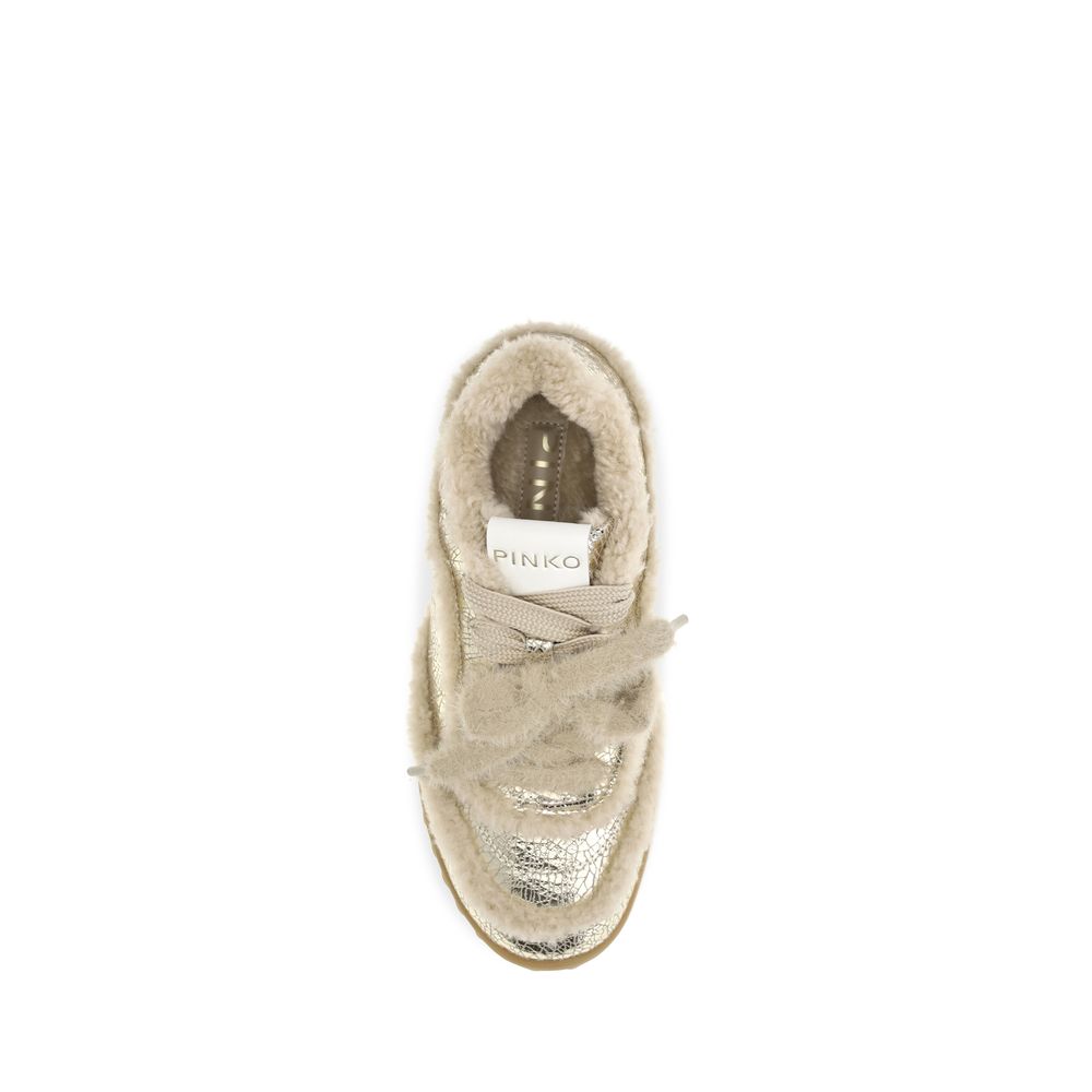 PINKO Silver Calf Leather Bos Taurus Chunky Women's Sneakers