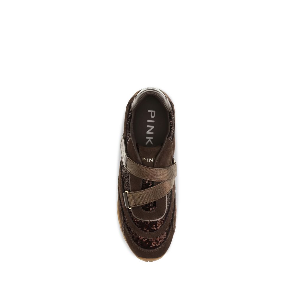 PINKO Brown Suede Leather Athletic Women's Sneakers