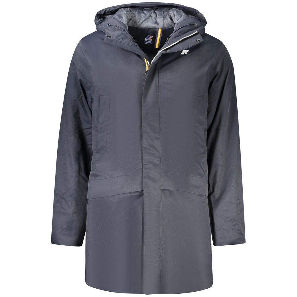 K-WAY Blue Polyester Men's Jacket with Hood and Men's Pockets