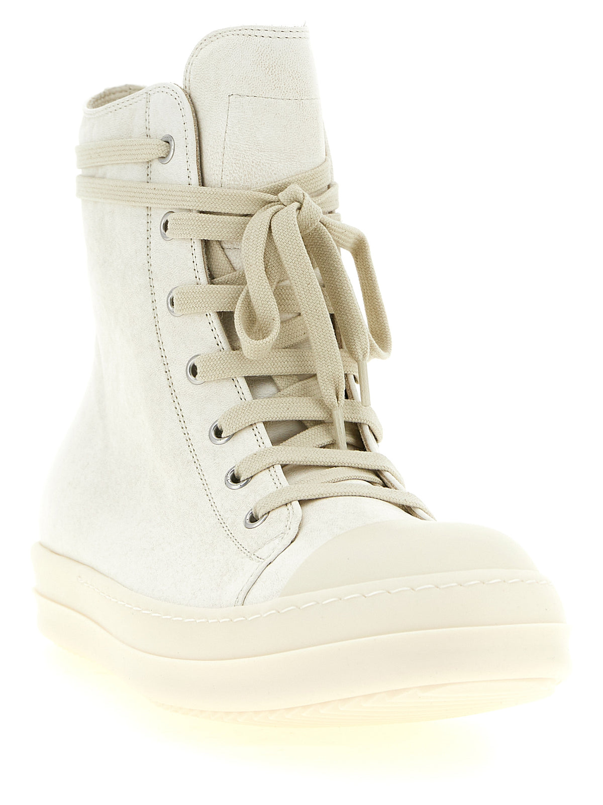 Rick Owens White Lamb Leather High Top Men's Sneakers