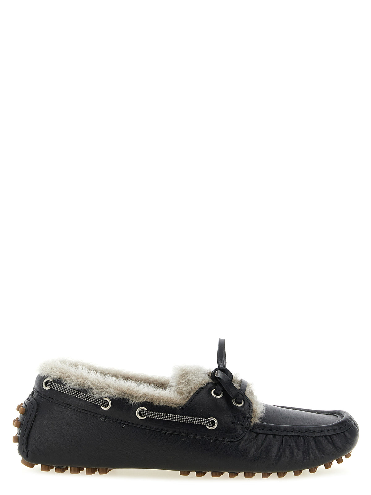 Brunello Cucinelli Black Calfskin Slip-On Women's Loafers