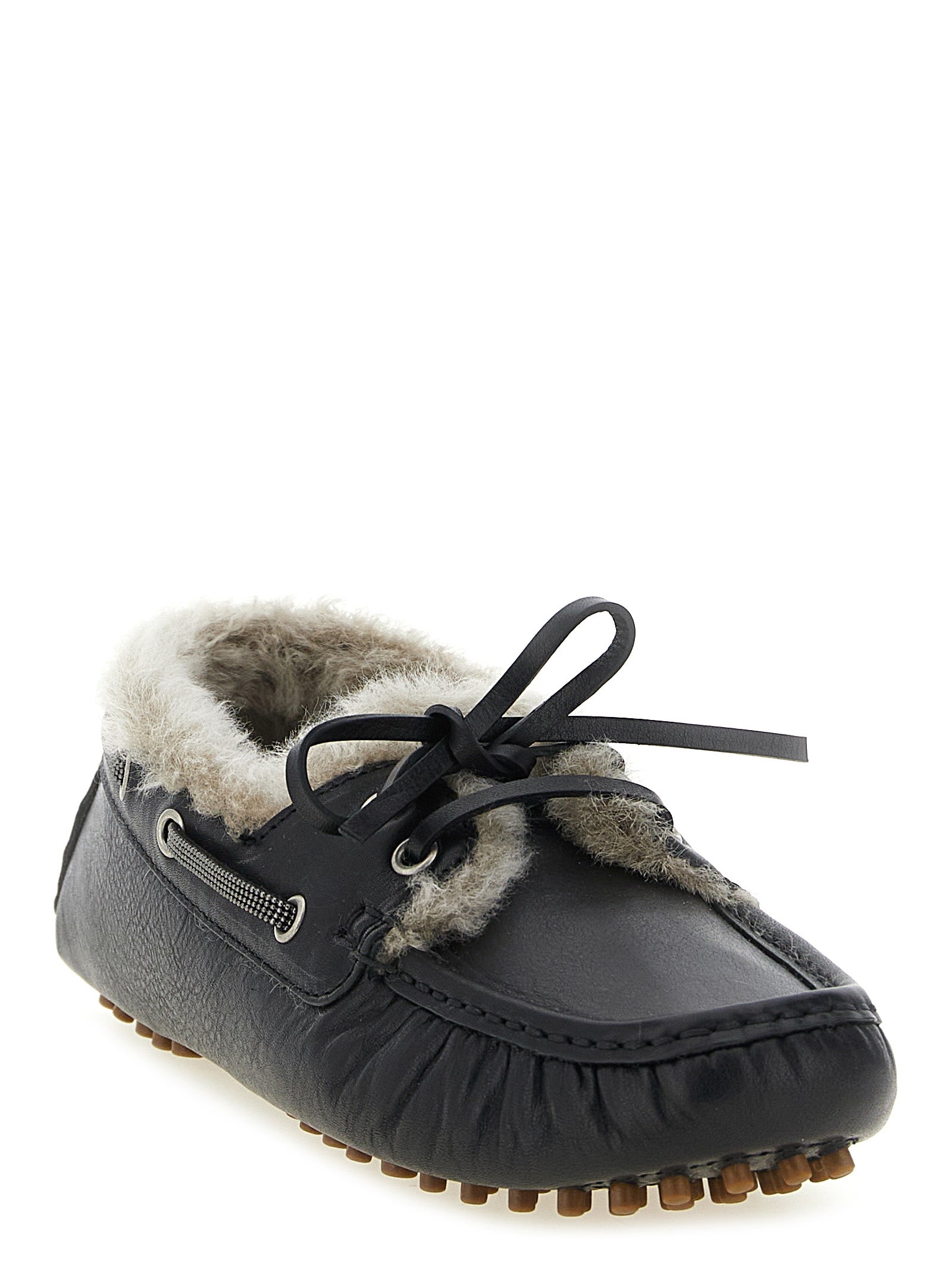 Brunello Cucinelli Black Calfskin Slip-On Women's Loafers