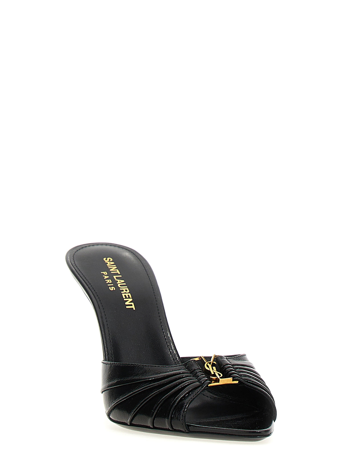 Saint Laurent Black Lamb Leather Stiletto Heel Women's Sandals