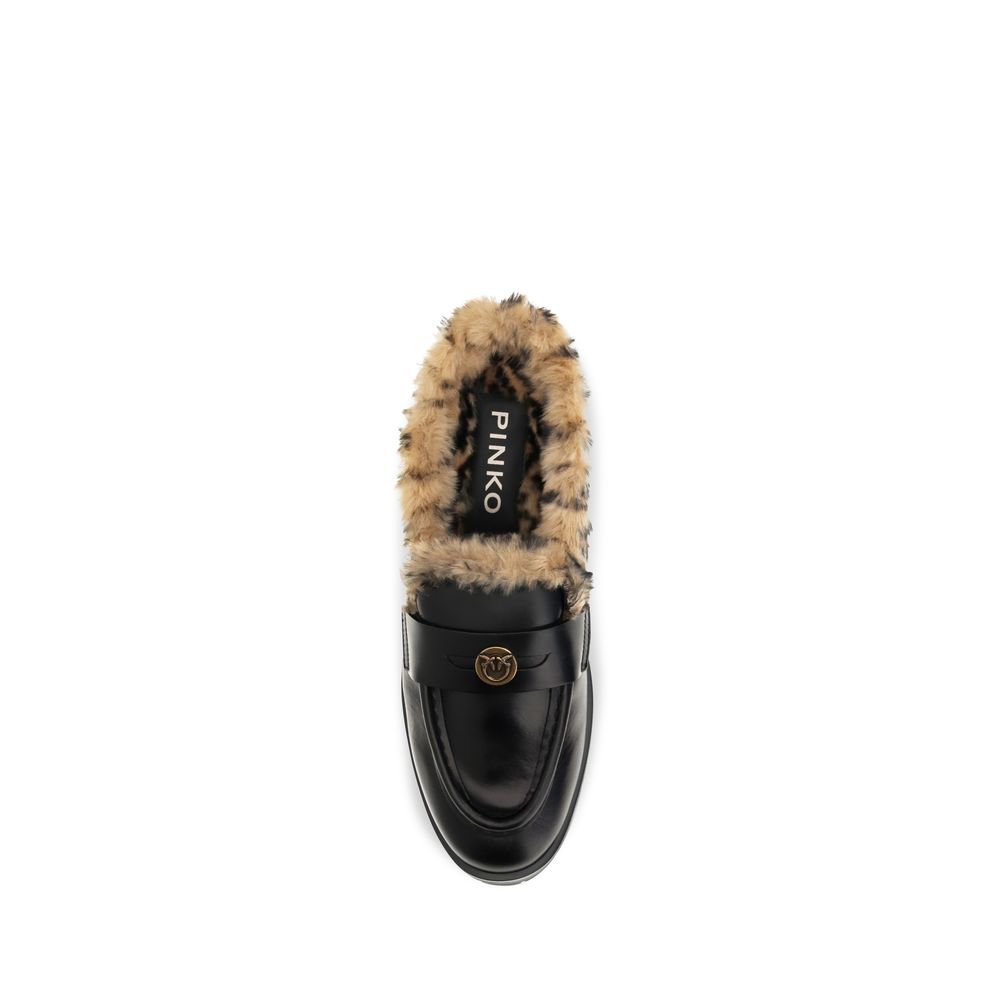 PINKO Black Calf Leather Bos Taurus Women's Mules