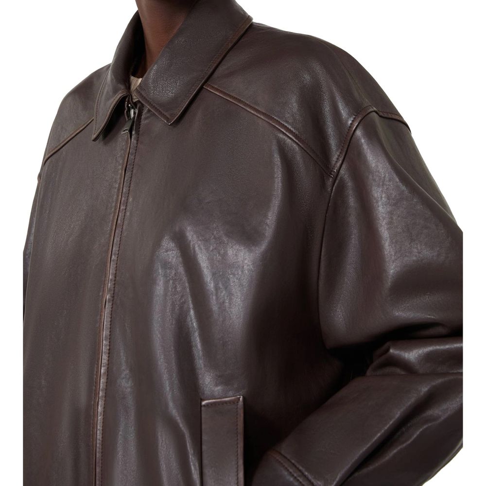 Max Mara Brown Lamb Leather Leather Women's Jacket