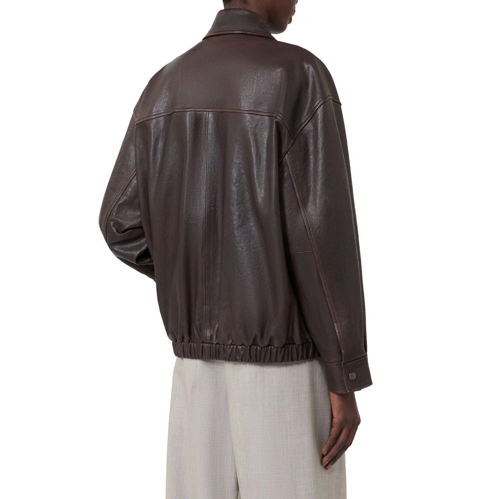 Max Mara Brown Lamb Leather Leather Women's Jacket
