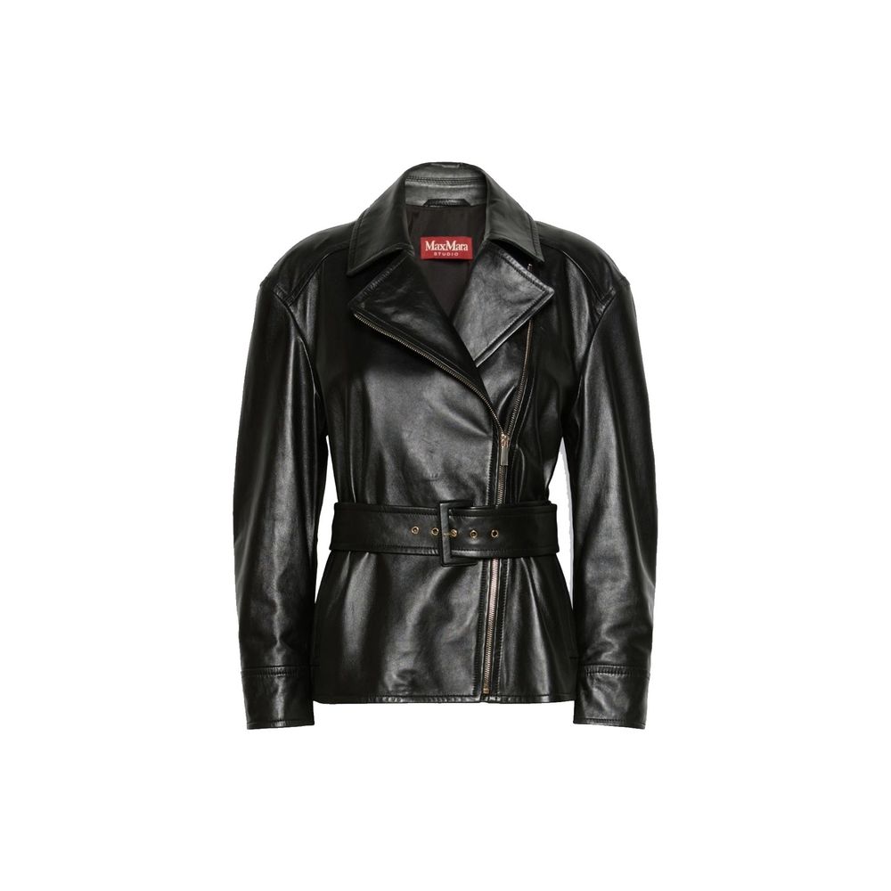 Max Mara Black Lambskin Leather Women's Jacket
