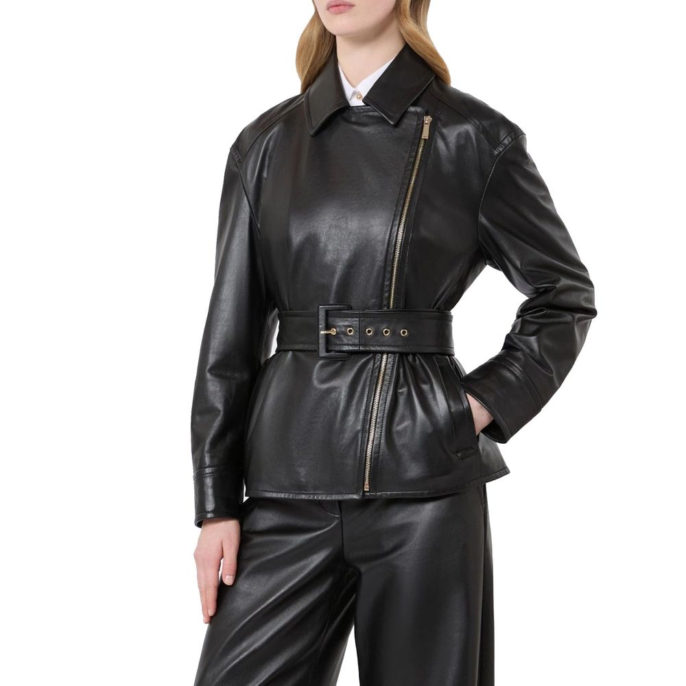 Max Mara Black Lambskin Leather Women's Jacket