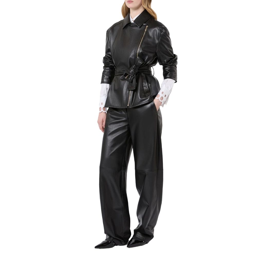 Max Mara Black Lambskin Leather Women's Jacket