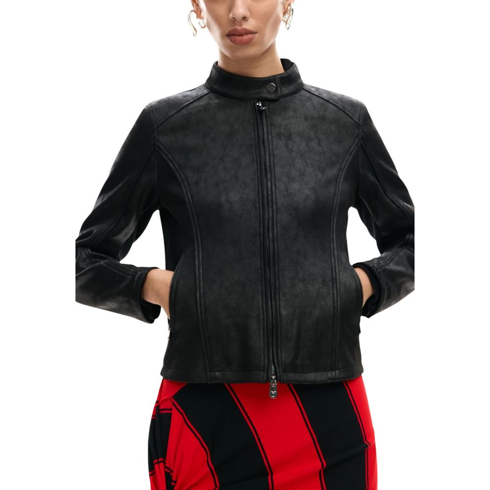 Desigual Black Polyester Leather Women's Jacket