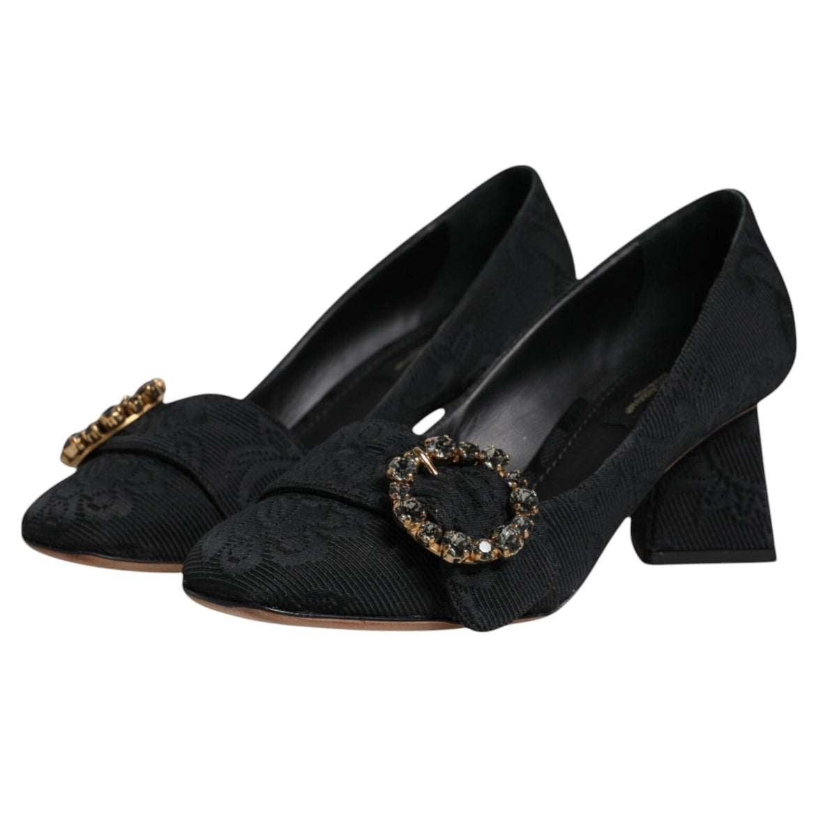 Dolce & Gabbana Black Brocade Crystals Heels Pumps Women's Shoes (Pre-Owned)