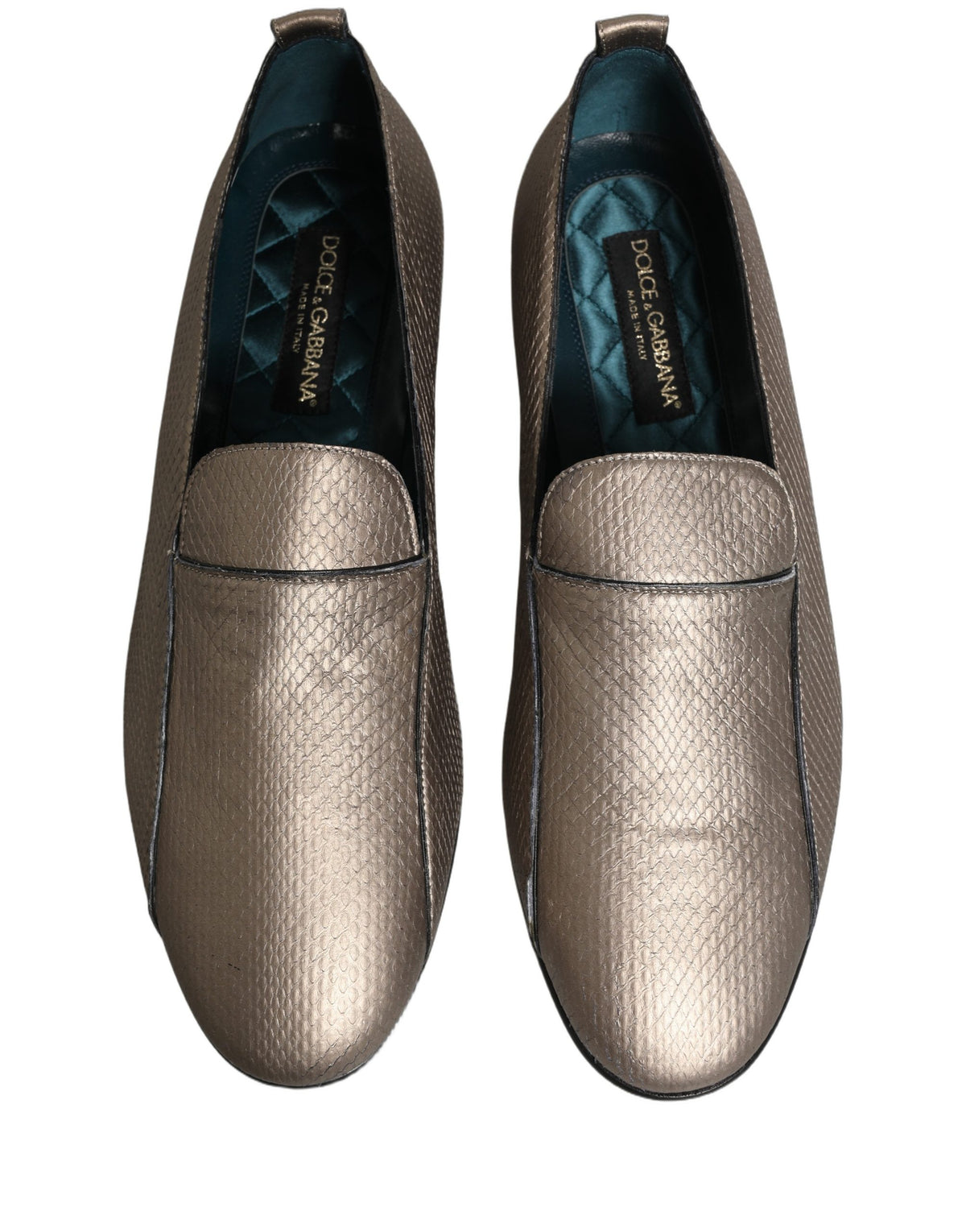 Dolce & Gabbana Silver Leather Logo Slip On Loafers Men's Shoes