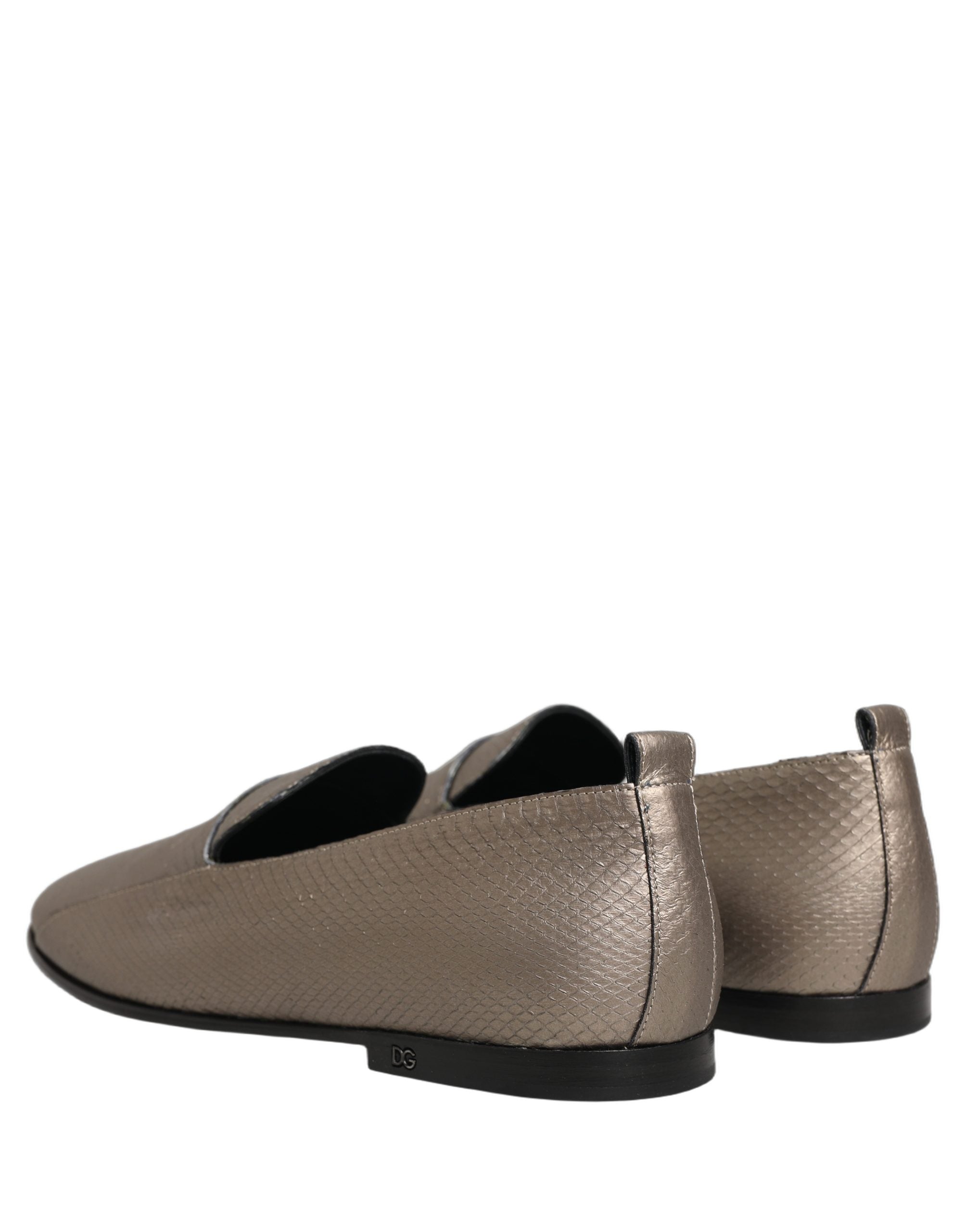 Dolce & Gabbana Silver Leather Logo Slip On Loafers Men's Shoes