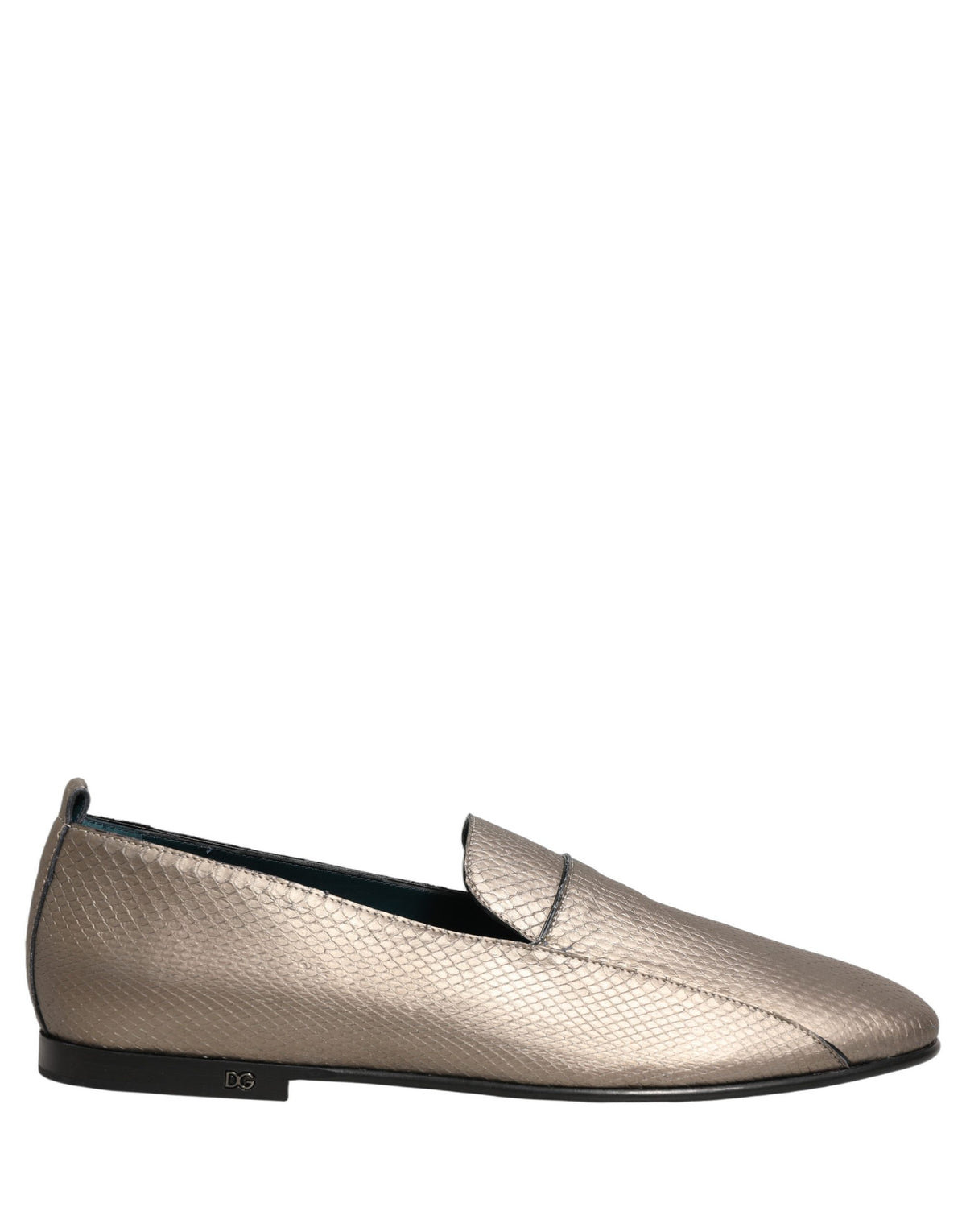 Dolce & Gabbana Silver Leather Logo Slip On Loafers Men's Shoes