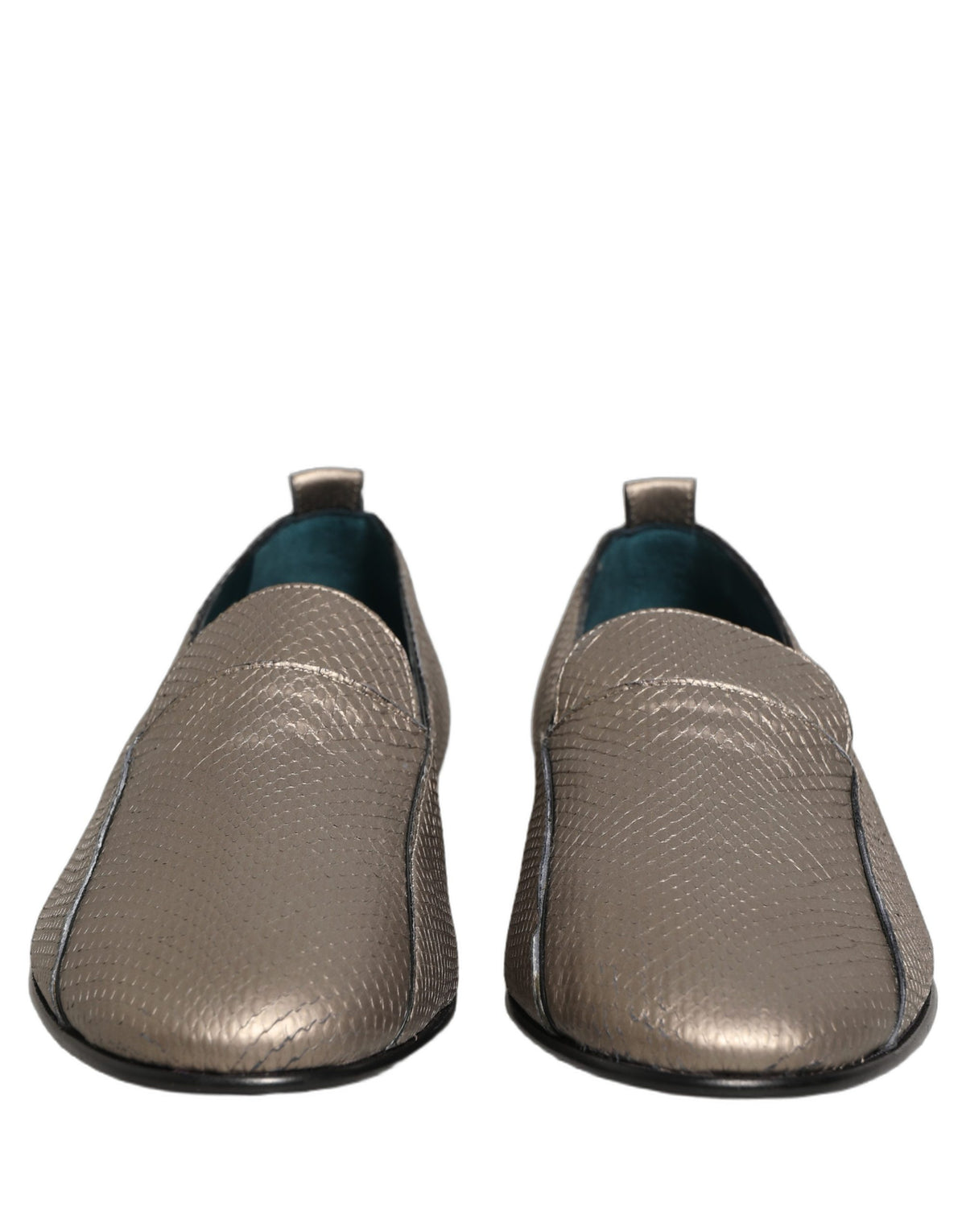 Dolce & Gabbana Silver Leather Logo Slip On Loafers Men's Shoes