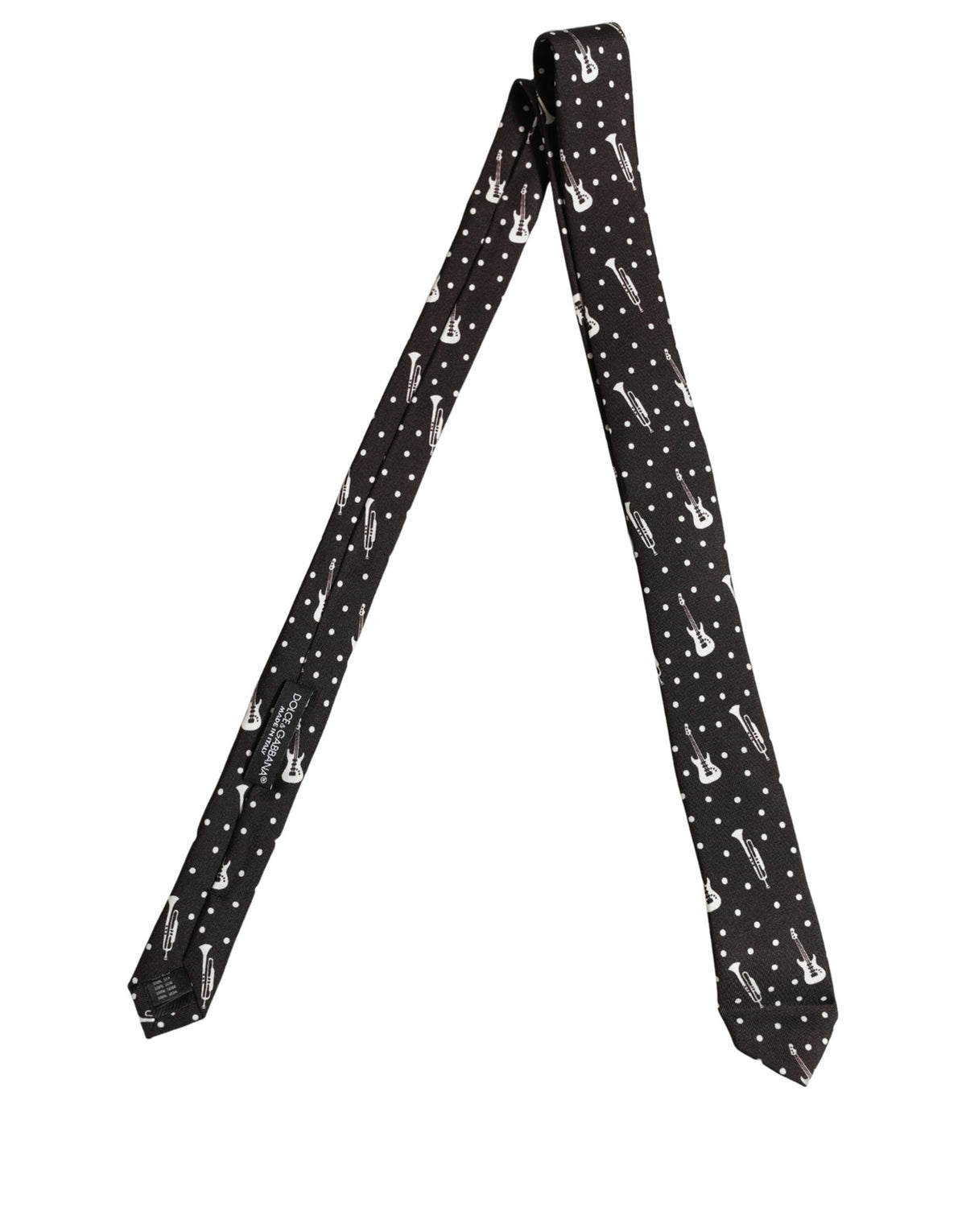 Dolce & Gabbana Black Musical Instrument Silk Adjustable Men'sd NeckMen's Men's Tie