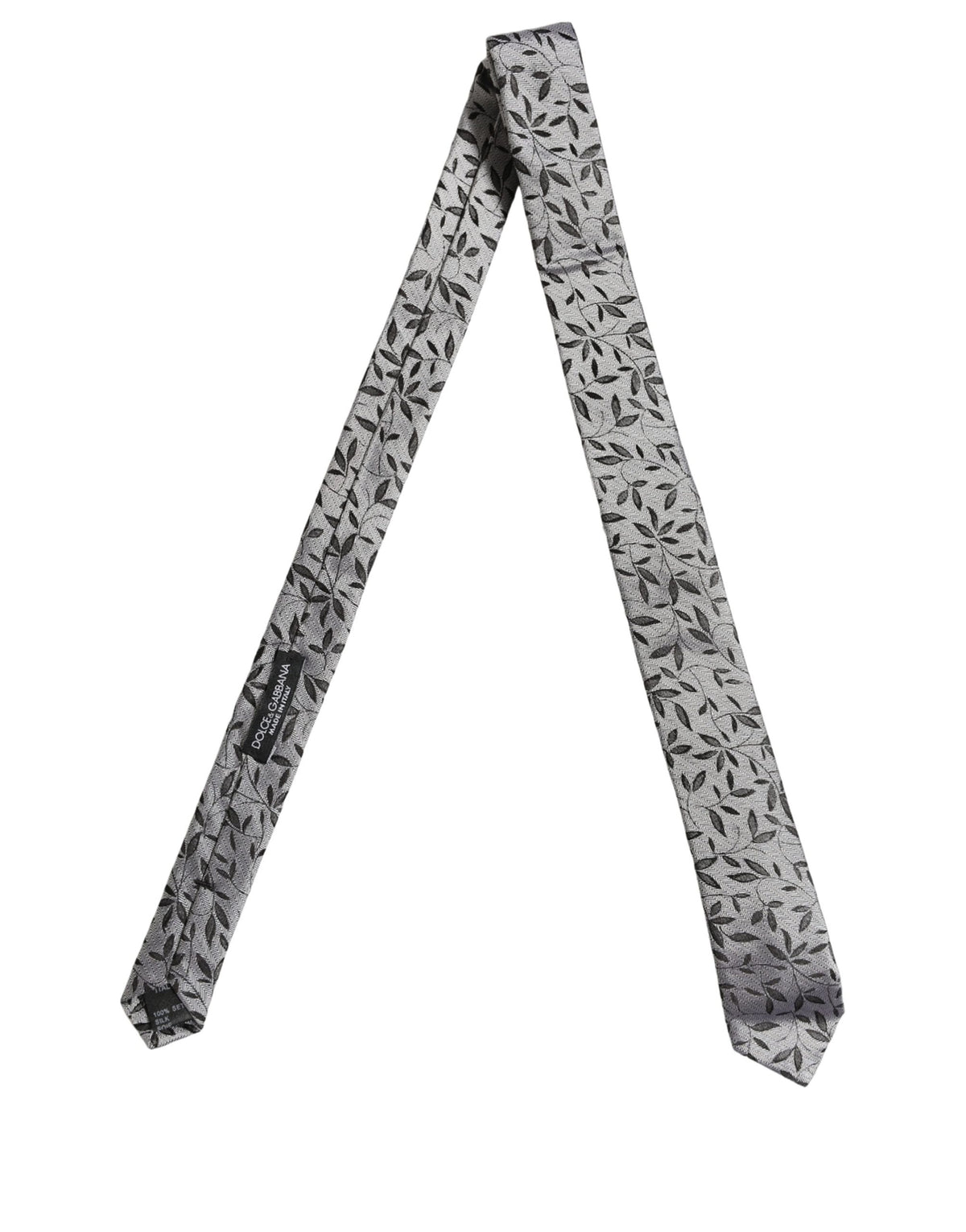 Dolce & Gabbana Men Gray Silk Leaf Pattern Adjustable Men'sd NeckMen's Men's Tie