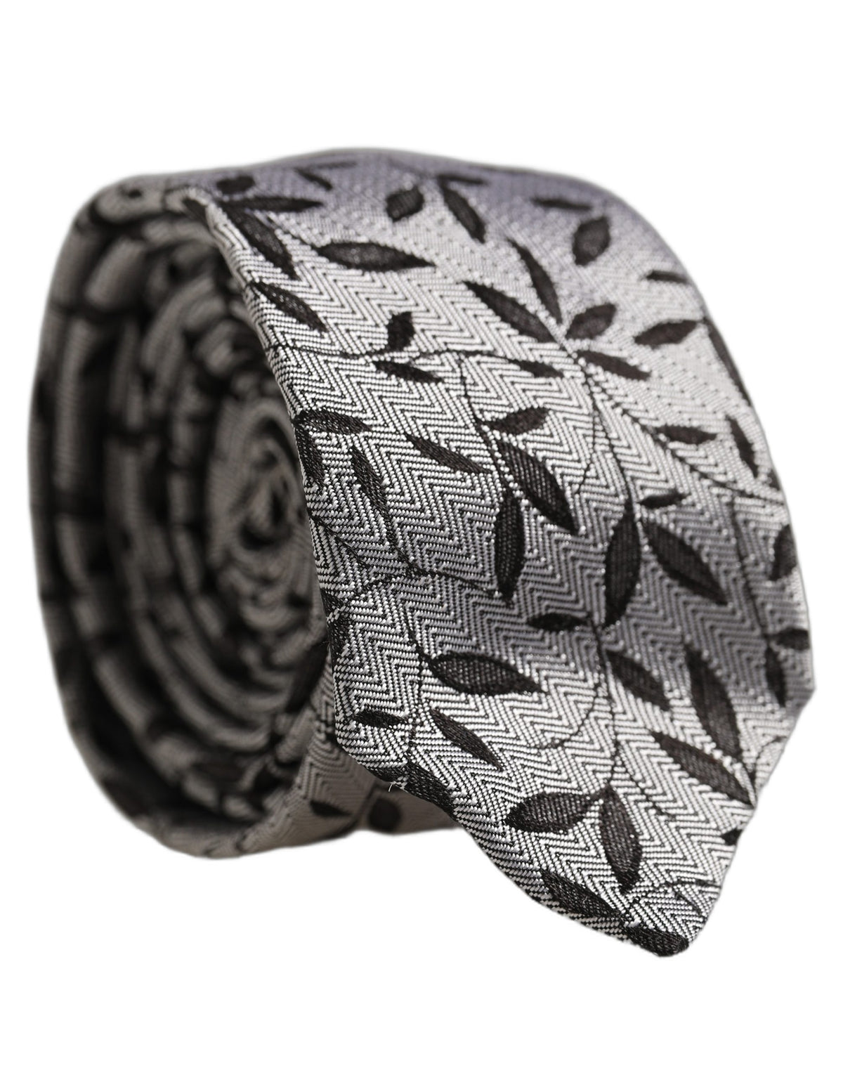 Dolce & Gabbana Men Gray Silk Leaf Pattern Adjustable Men'sd NeckMen's Men's Tie