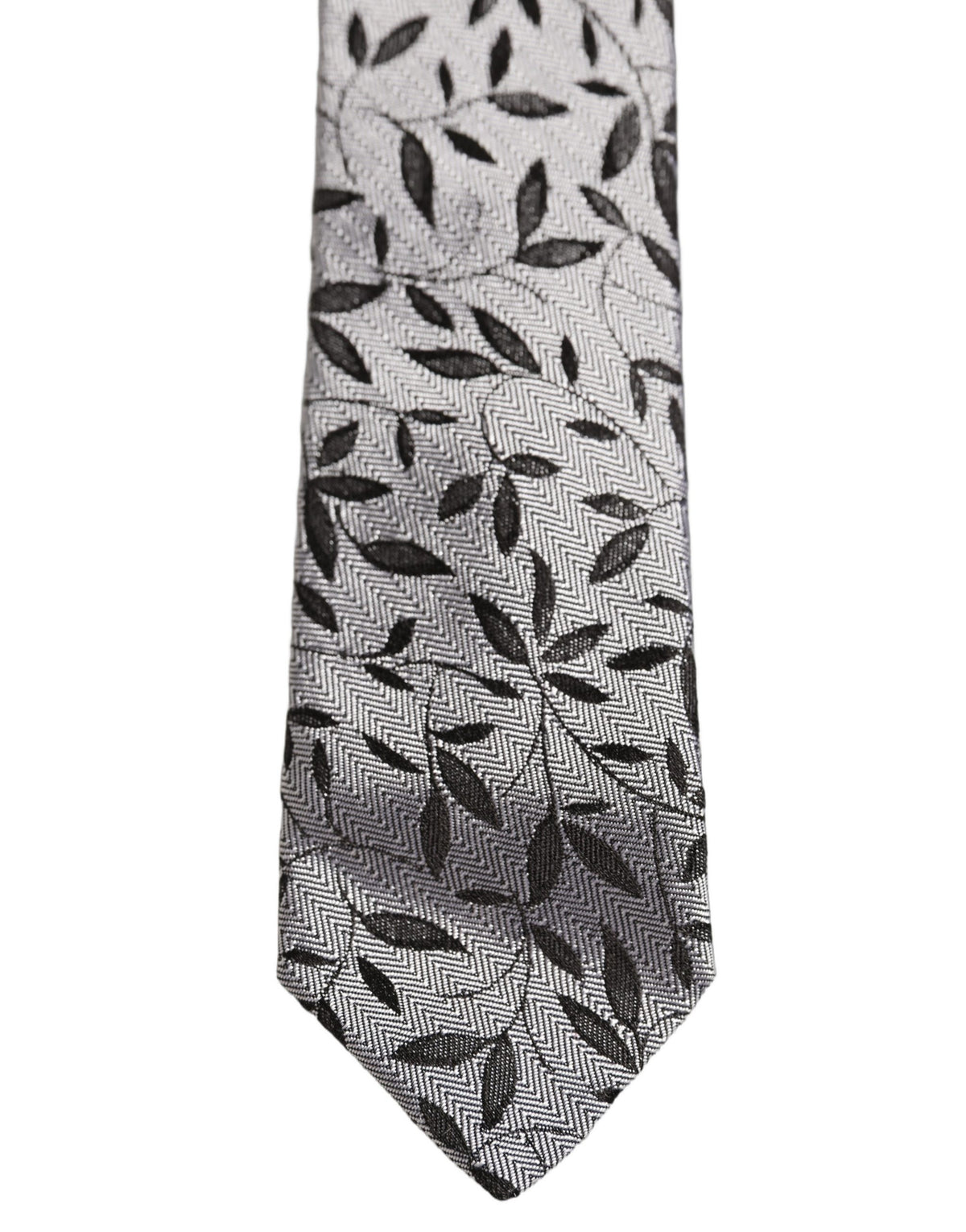 Dolce & Gabbana Men Gray Silk Leaf Pattern Adjustable Men'sd NeckMen's Men's Tie
