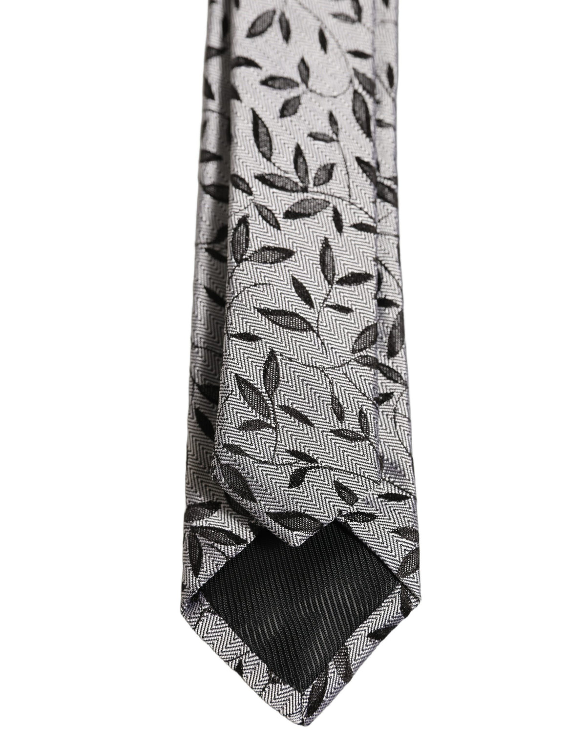 Dolce & Gabbana Men Gray Silk Leaf Pattern Adjustable Men'sd NeckMen's Men's Tie
