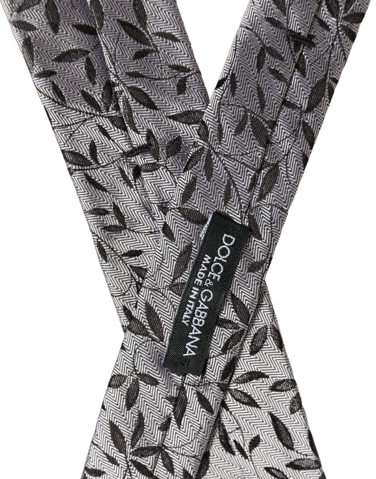 Dolce & Gabbana Men Gray Silk Leaf Pattern Adjustable Men'sd NeckMen's Men's Tie