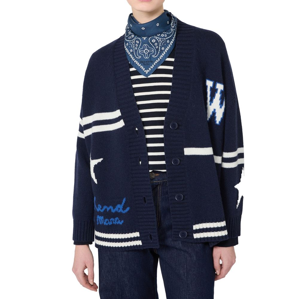 Max Mara Blue Virgin Wool Women's Cardigan