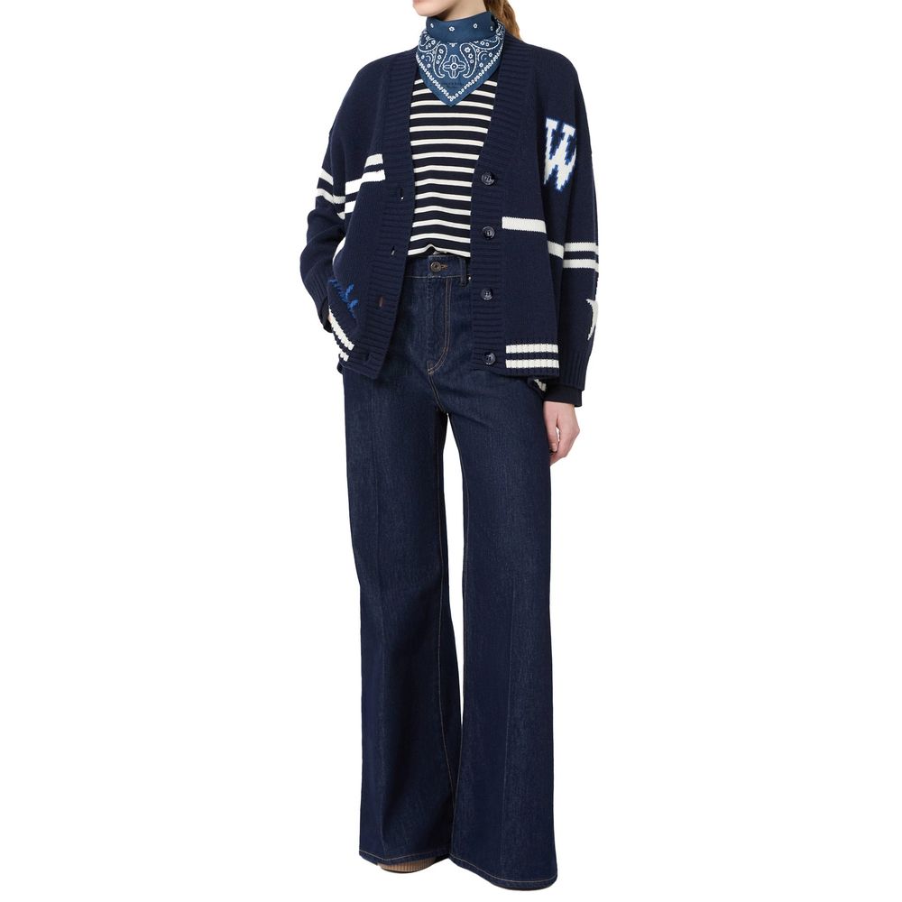 Max Mara Blue Virgin Wool Women's Cardigan