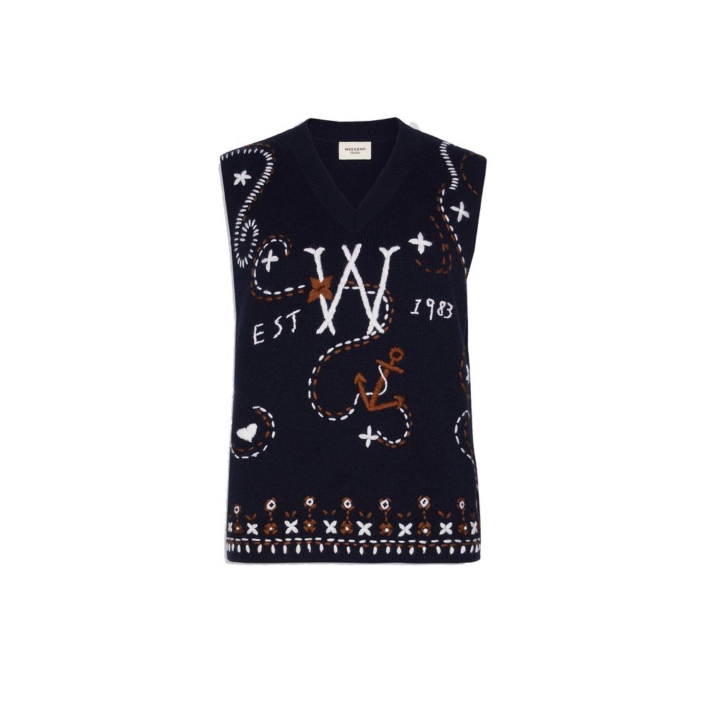 Max Mara Blue Virgin Wool Women's Waistcoat