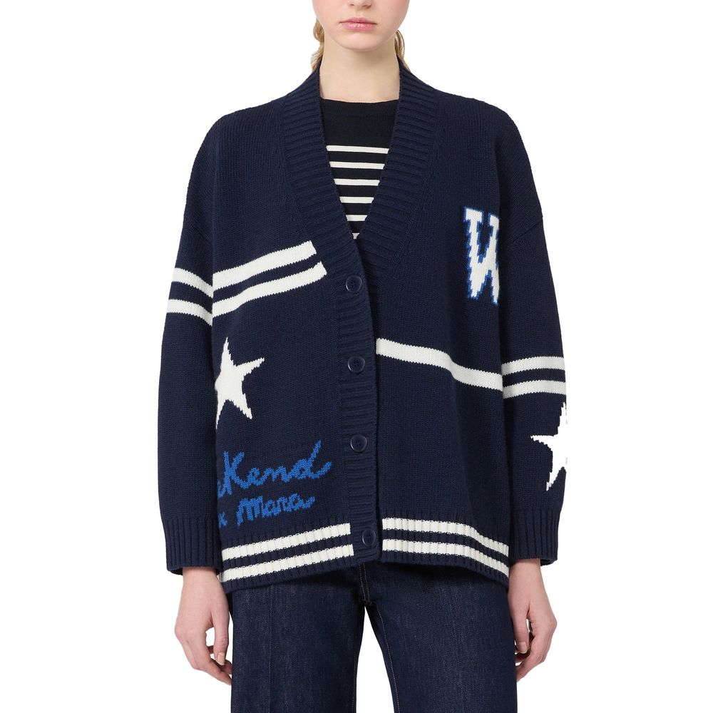 Max Mara Blue Virgin Wool Women's Cardigan