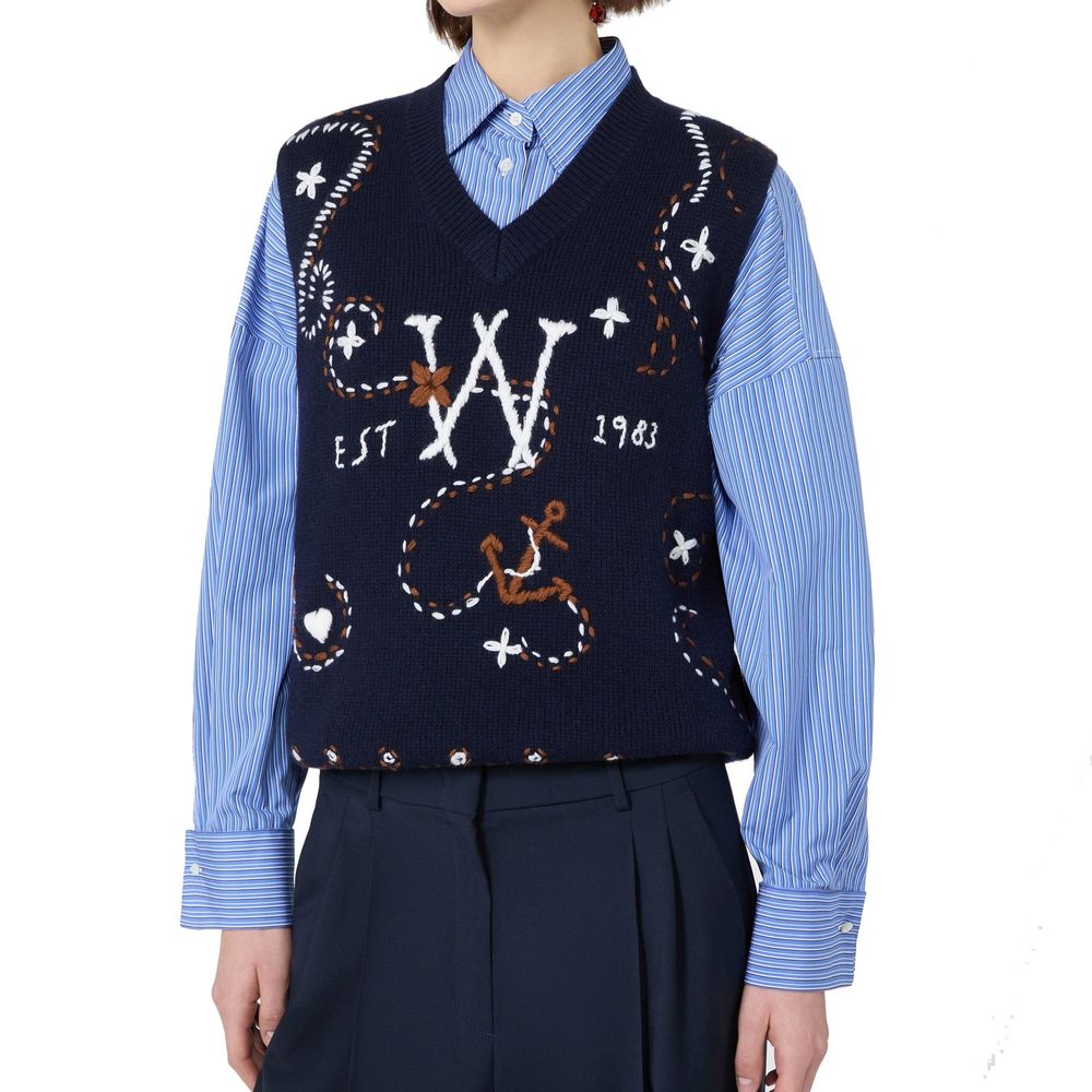Max Mara Blue Virgin Wool Women's Waistcoat