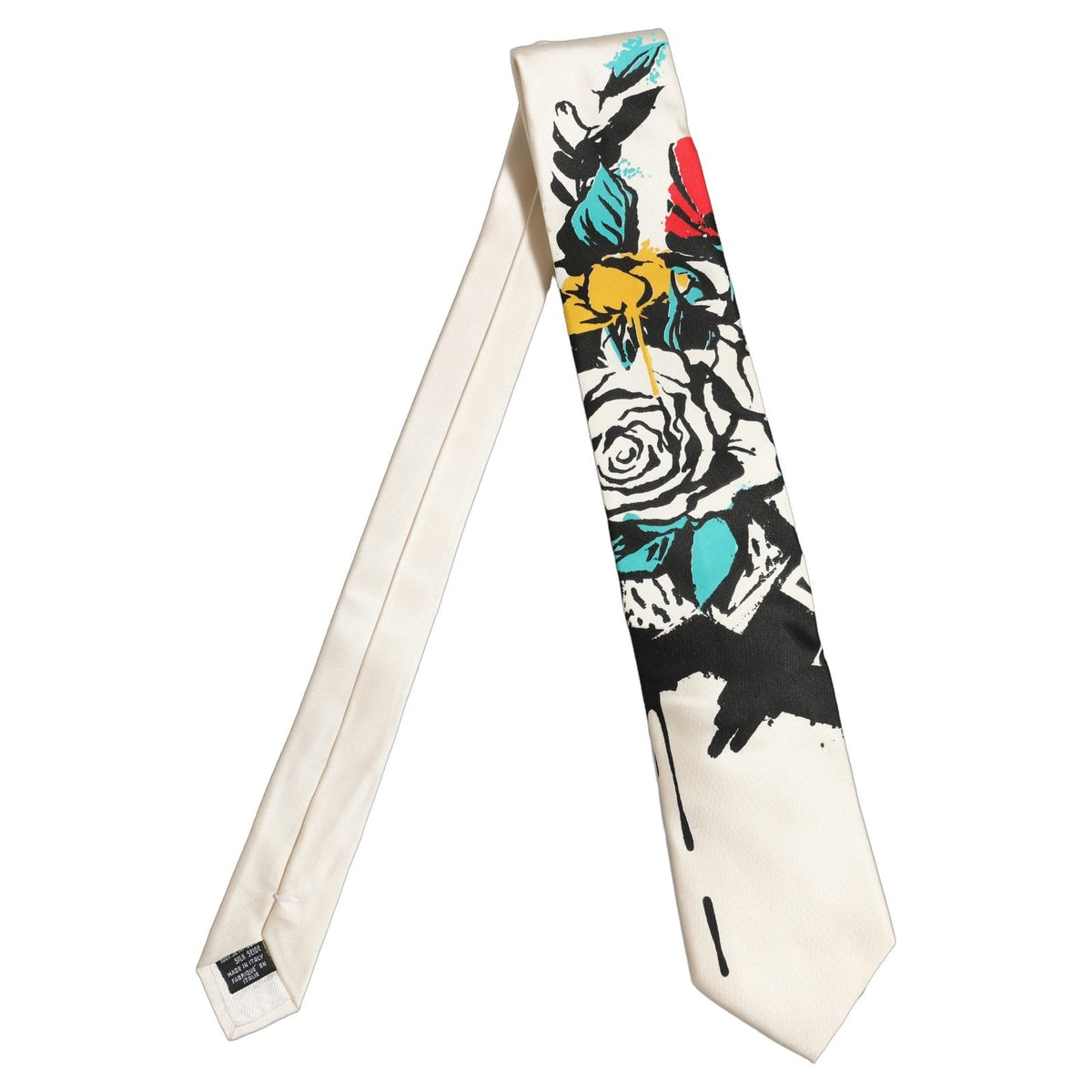 Dolce & Gabbana White Silk Floral Graphic Adjustable Men'sd Men NeckMen's Men's Tie (Pre-Owned)