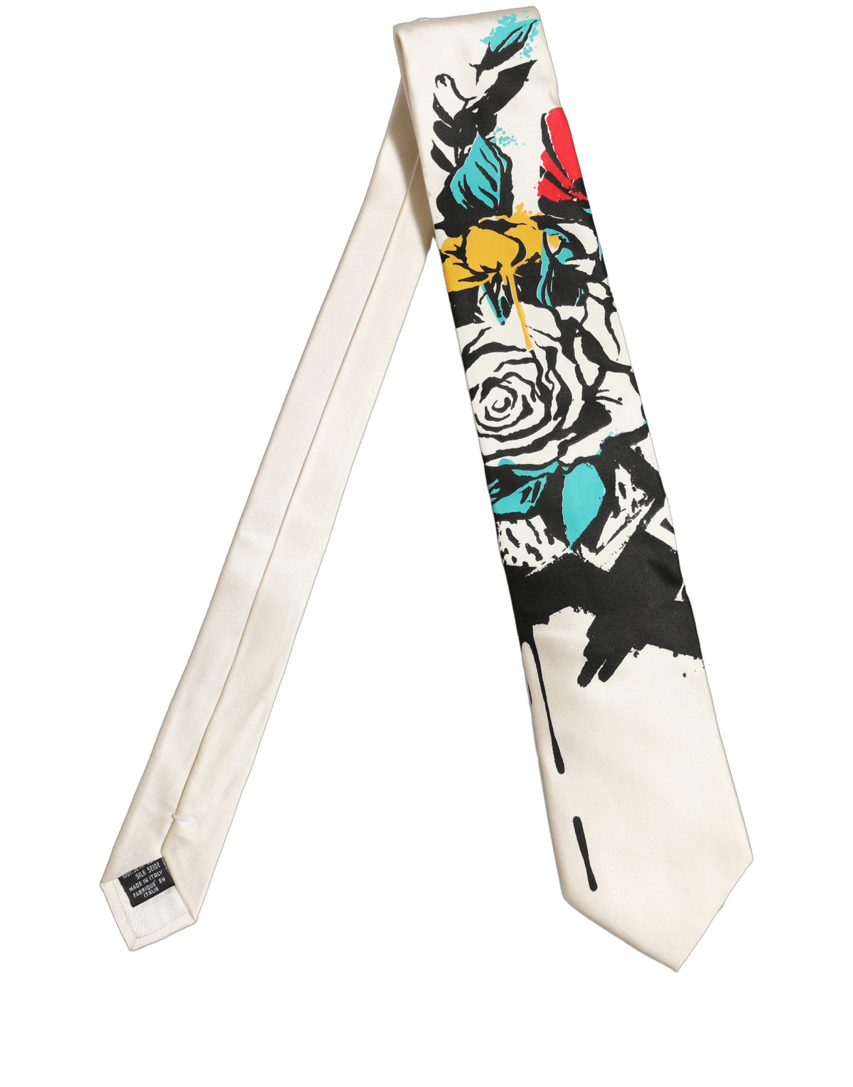 Dolce & Gabbana White Silk Floral Graphic Adjustable Men'sd Men NeckMen's Men's Tie (Pre-Owned)