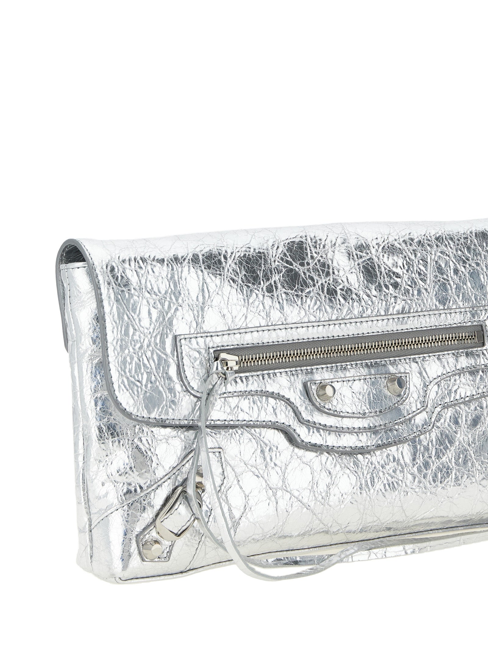 Balenciaga Silver Lamb Leather Clutch Women's Bag