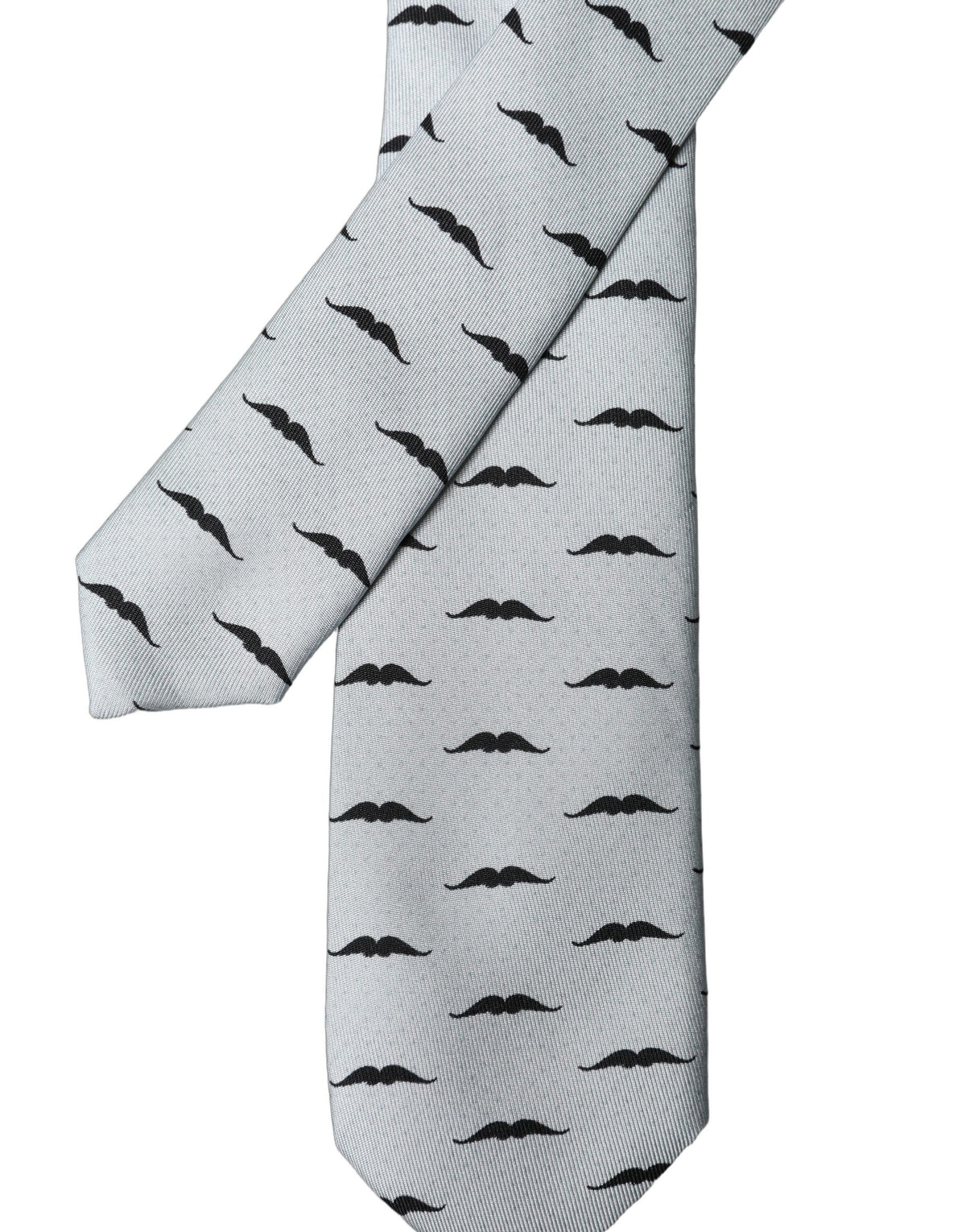 Dolce & Gabbana Light Gray Mustache Silk Adjustable Necktie Men's Accessory (Pre-Owned)