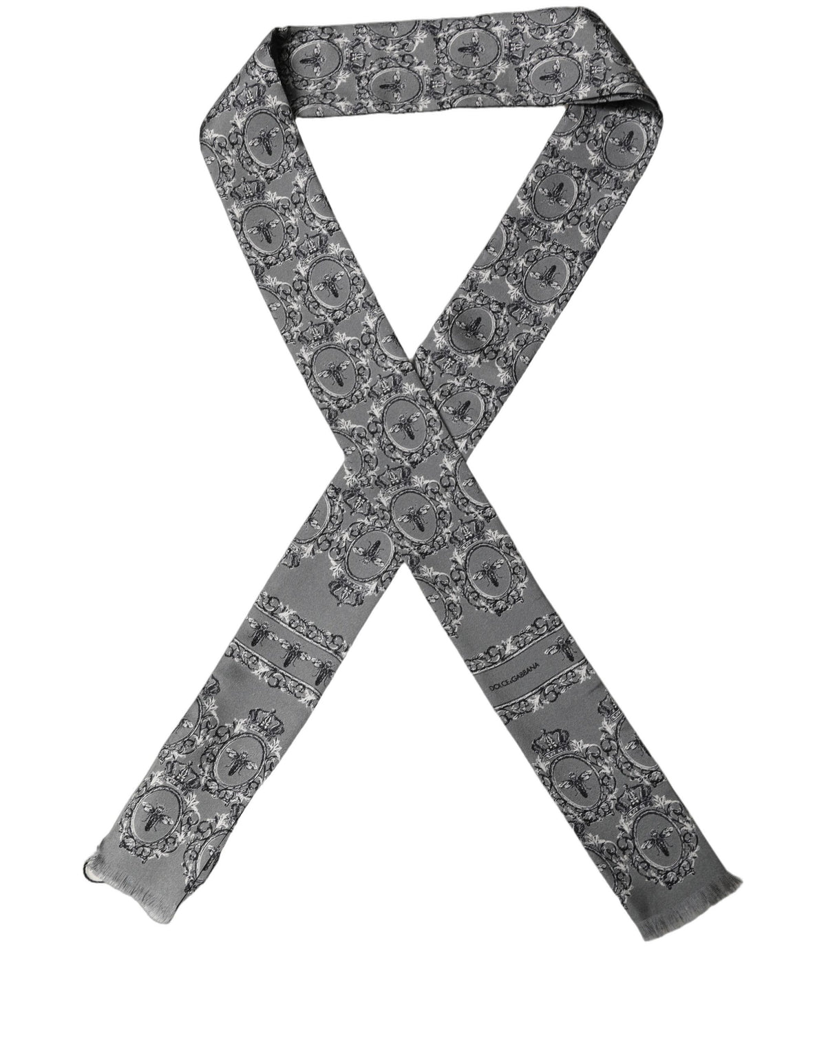 Dolce & Gabbana Men Gray Bee Silk Skinny Twilly Foulard Men's Scarf
