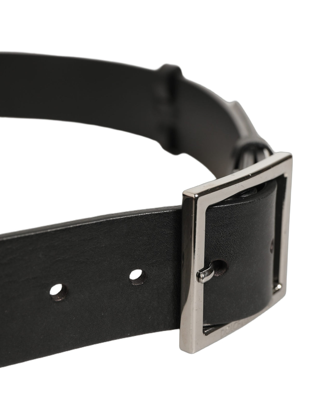 Dolce & Gabbana Black Leather Silver Tone Square Buckle Men's Belt (Pre-Owned)