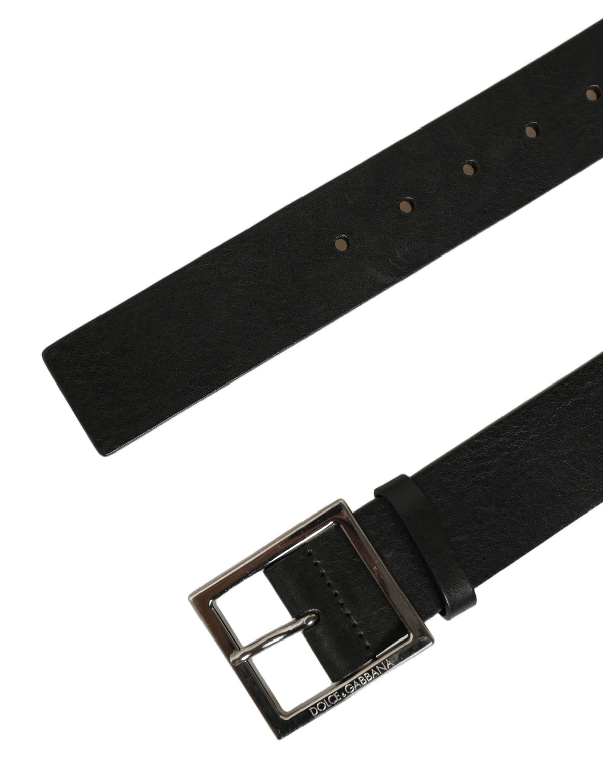 Dolce & Gabbana Black Leather Silver Tone Square Buckle Men's Belt (Pre-Owned)