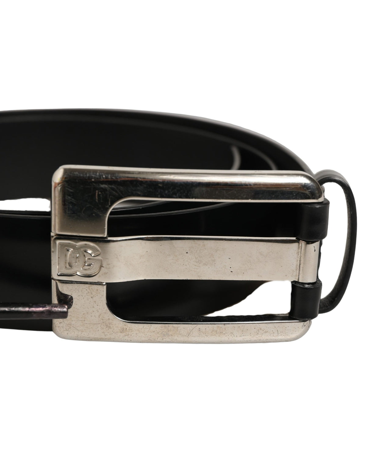 Dolce & Gabbana Black Leather Silver Tone Metal Buckle Men's Belt (Pre-Owned)