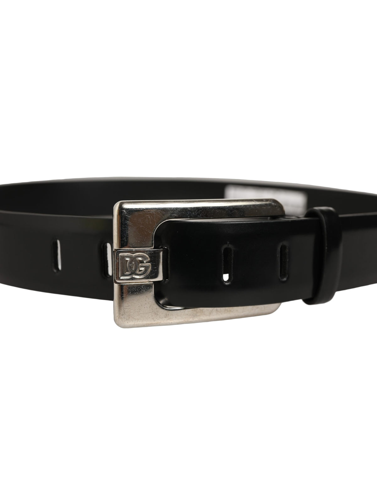 Dolce & Gabbana Black Leather Silver Tone Metal Buckle Men's Belt (Pre-Owned)