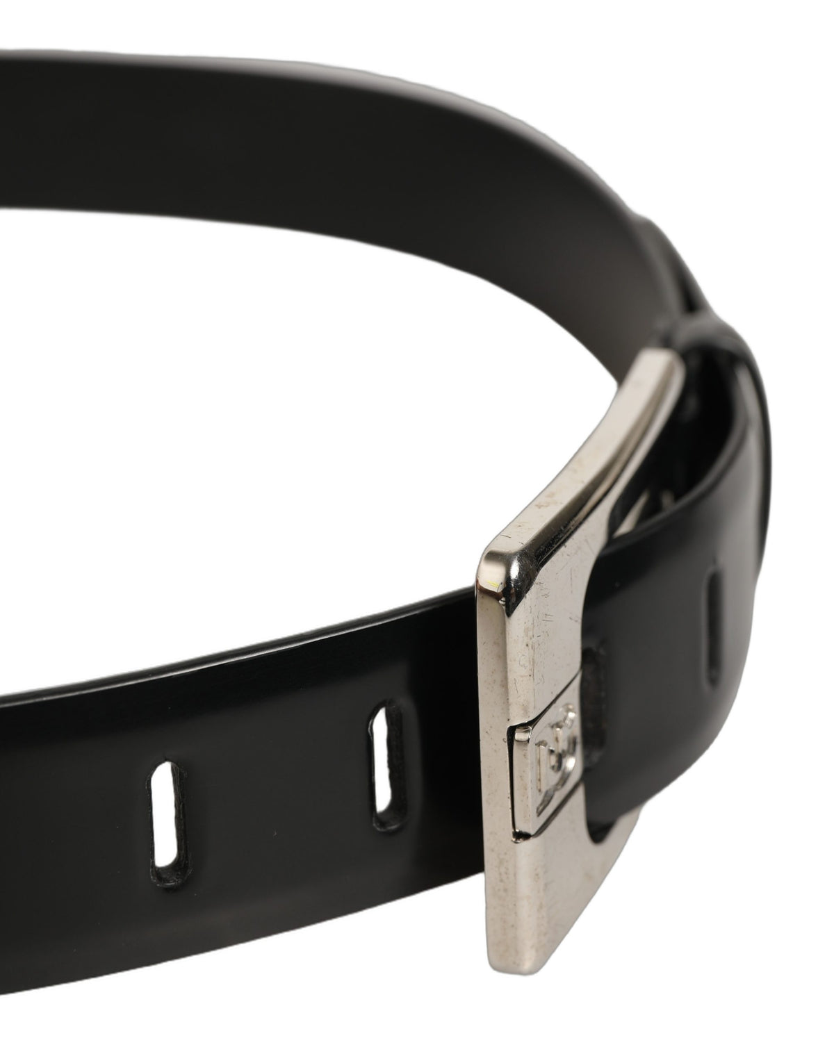 Dolce & Gabbana Black Leather Silver Tone Metal Buckle Men's Belt (Pre-Owned)