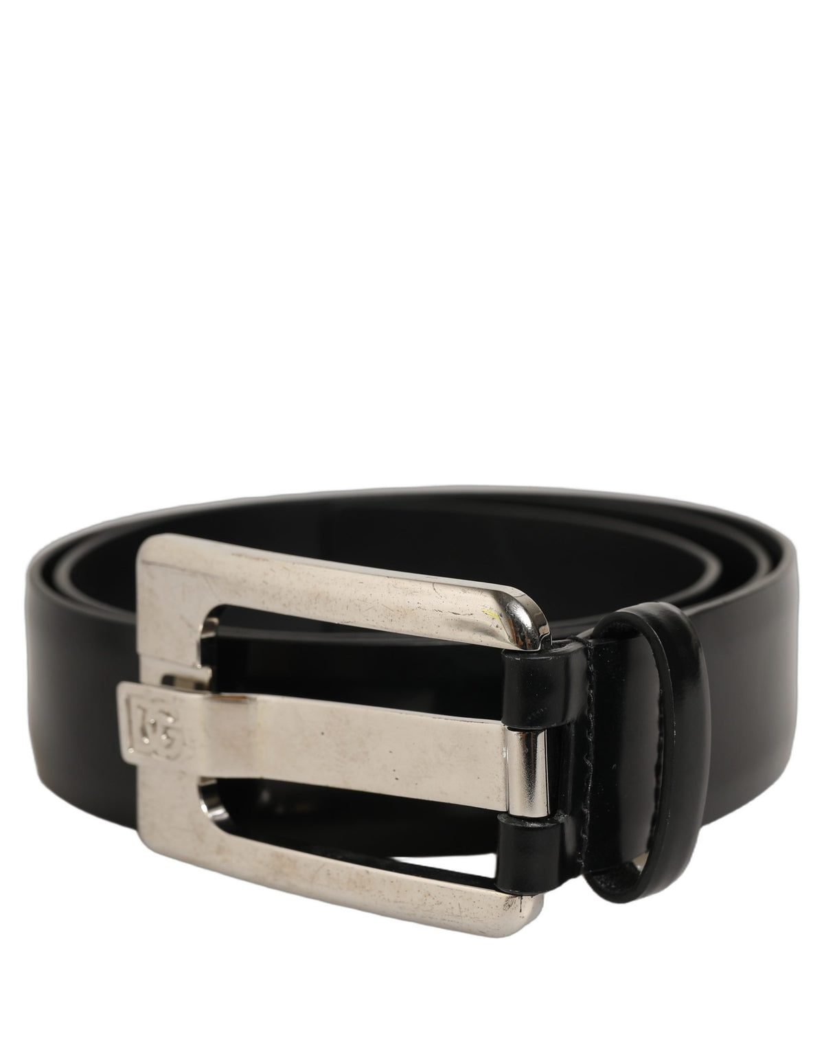 Dolce & Gabbana Black Leather Silver Tone Metal Buckle Men's Belt (Pre-Owned)