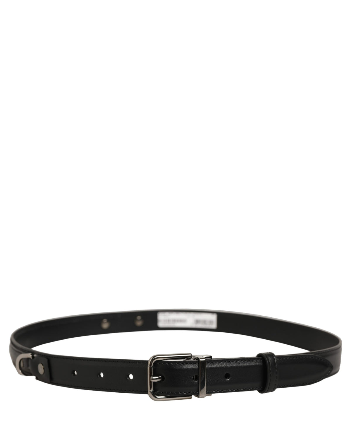 Dolce & Gabbana Black Leather Silver Tone Metal Buckle Men's Belt