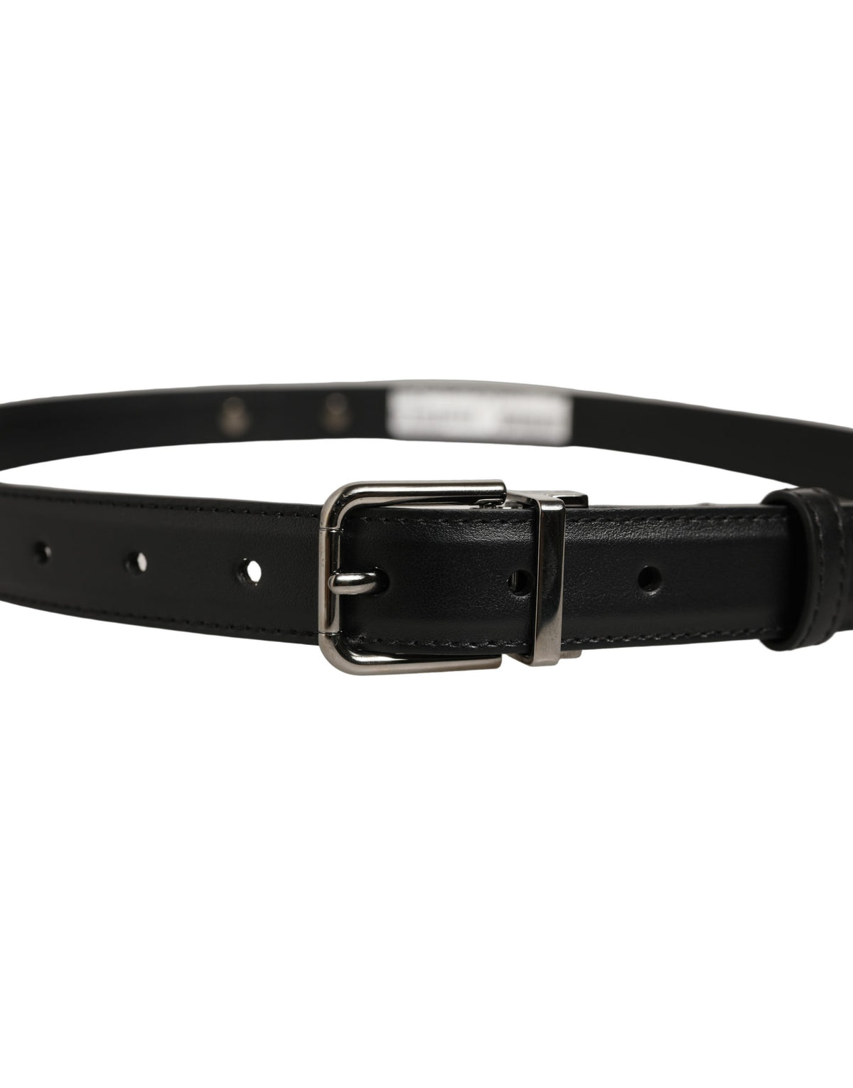 Dolce & Gabbana Black Leather Silver Tone Metal Buckle Men's Belt