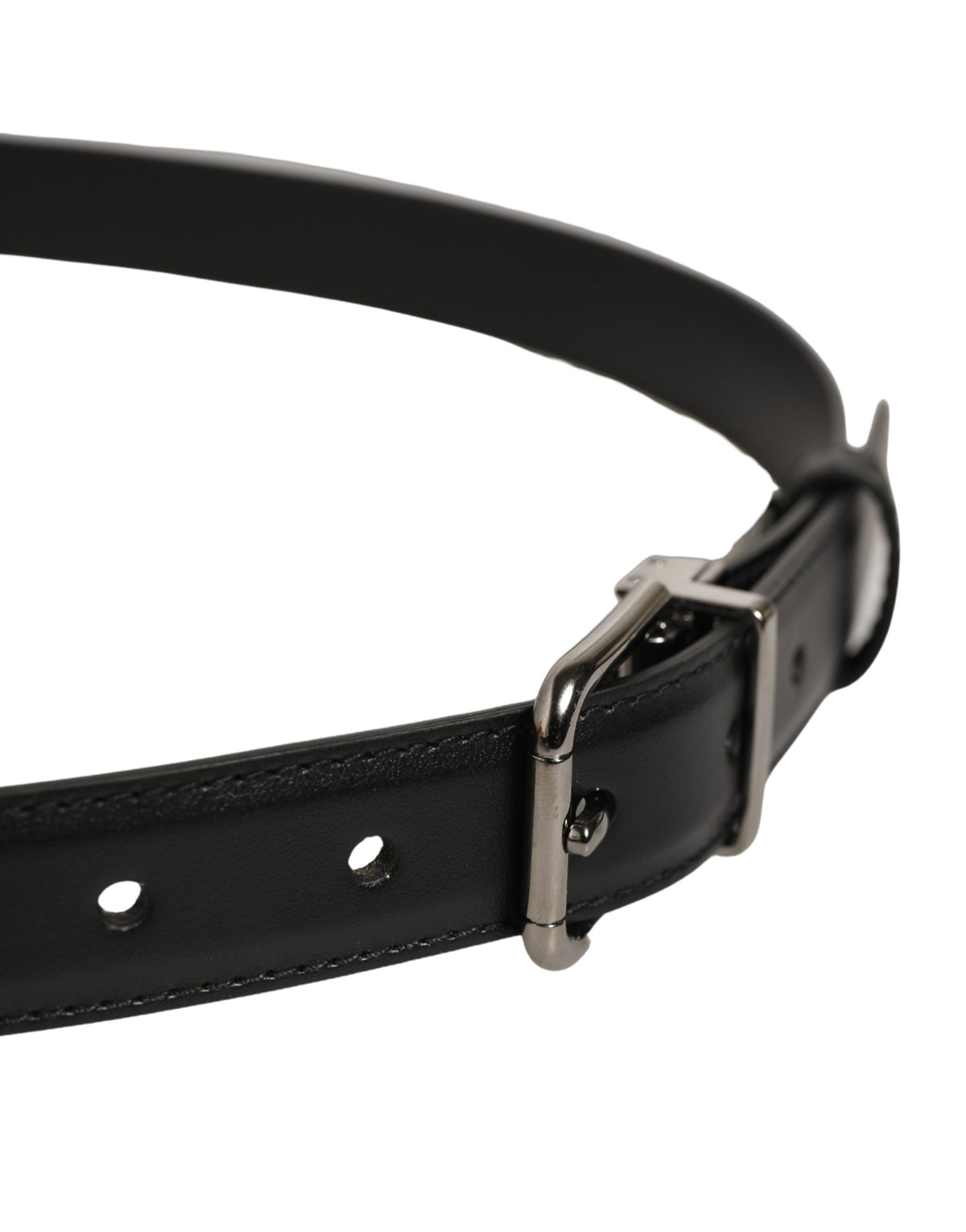 Dolce & Gabbana Black Leather Silver Tone Metal Buckle Men's Belt