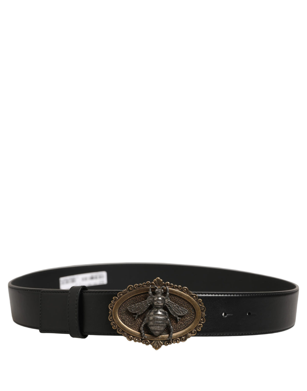 Dolce & Gabbana Black Leather Bee Accent Metal Buckle Men's Belt