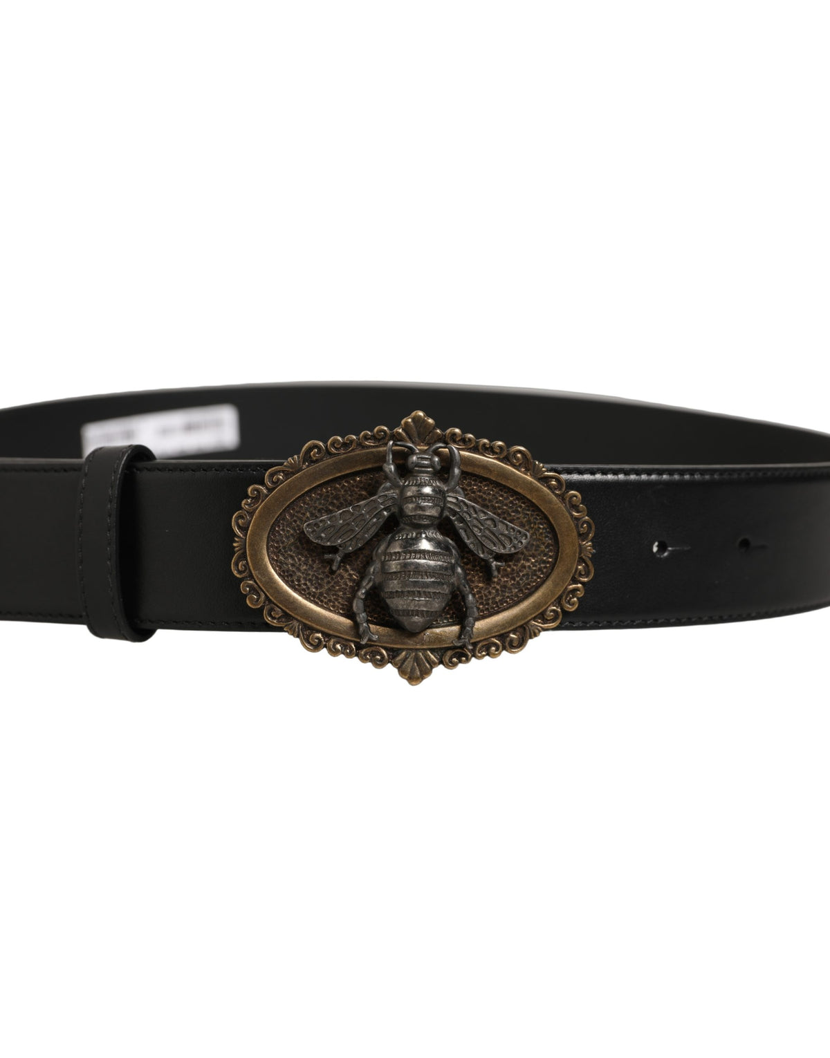 Dolce & Gabbana Black Leather Bee Accent Metal Buckle Men's Belt