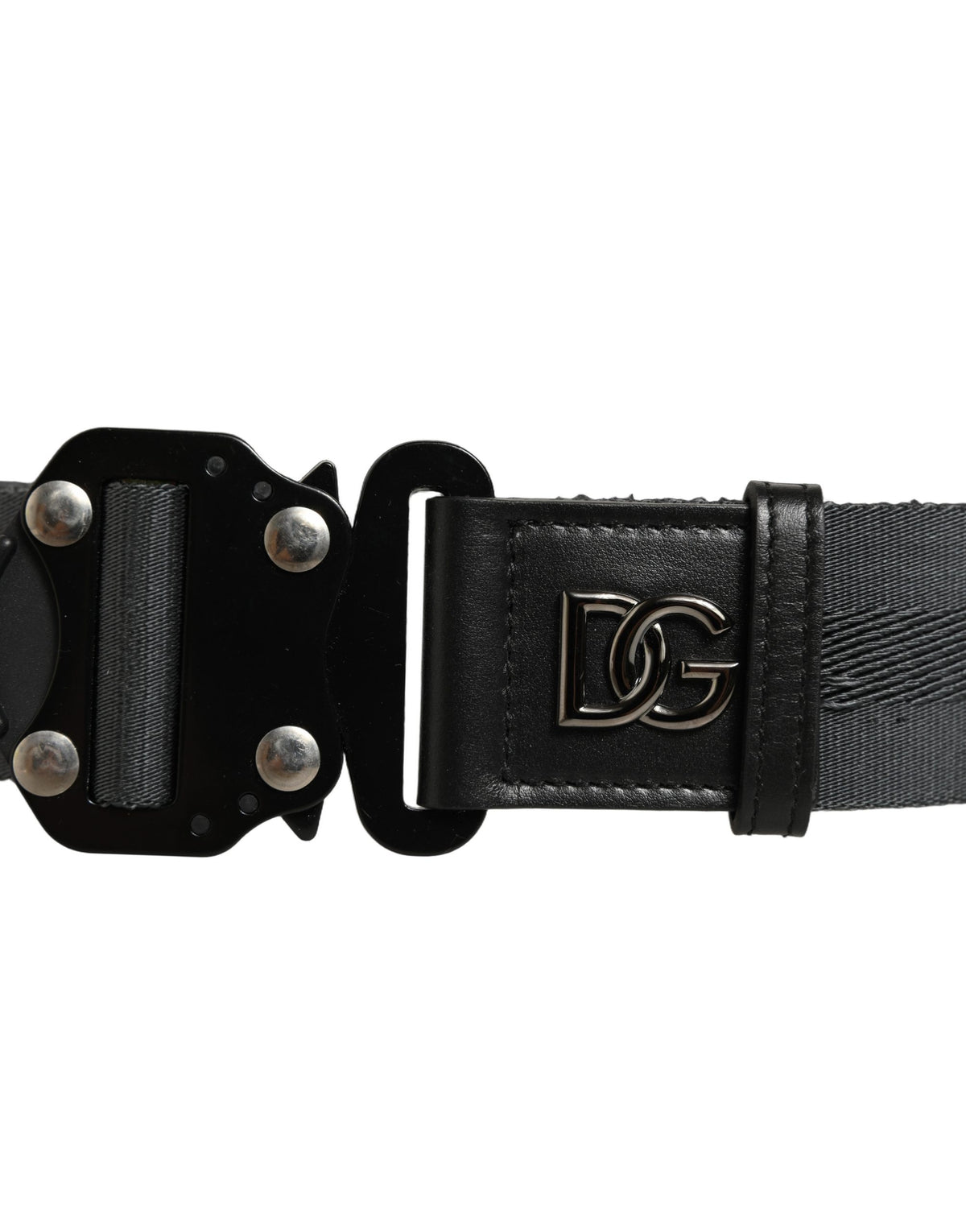 Dolce & Gabbana Men Gray Fabric Strap Logo Metal Buckle Men's Belt (Pre-Owned)